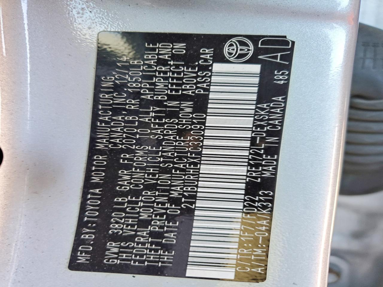 2015 TOYOTA COROLLA