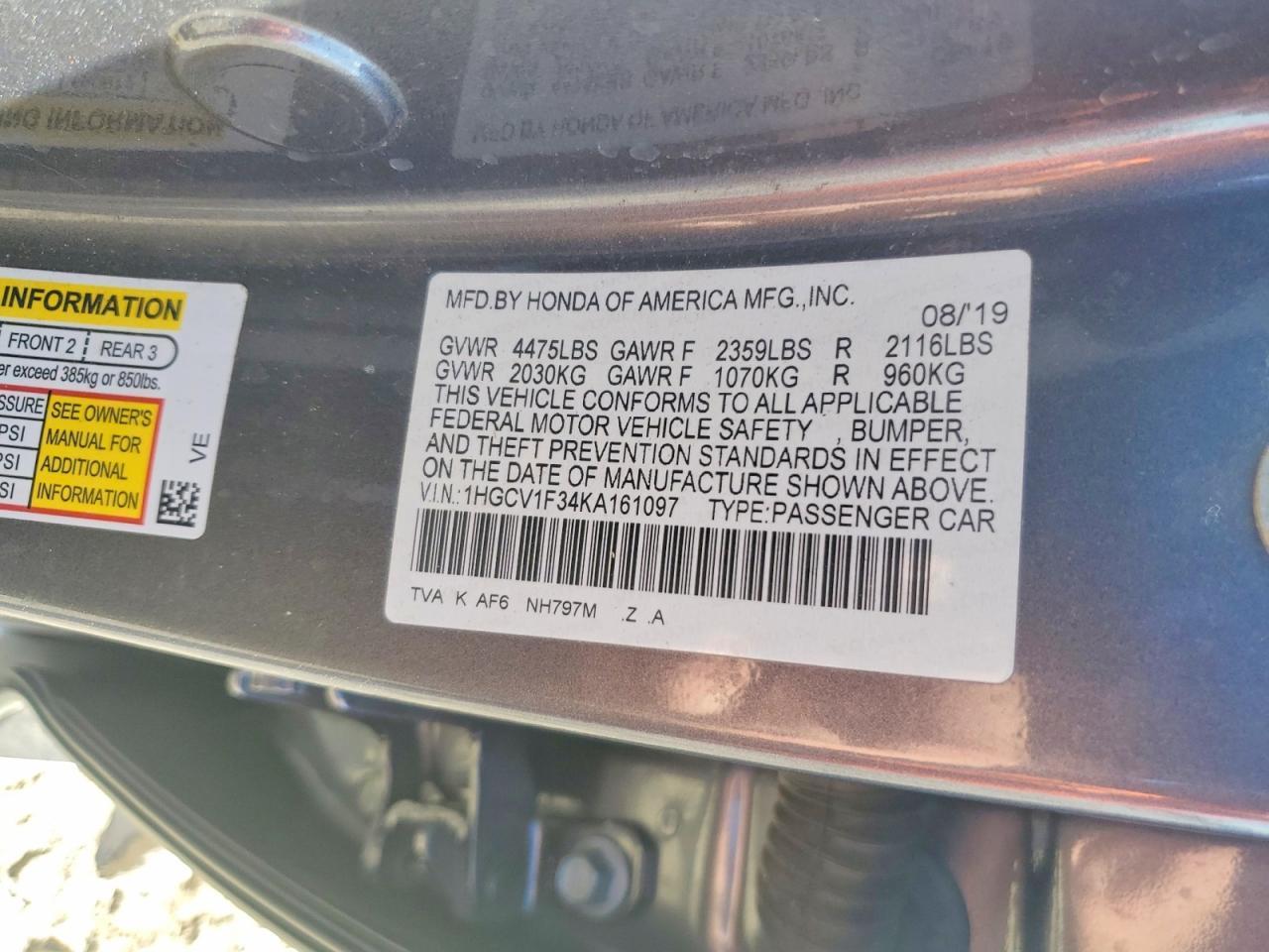 2019 HONDA ACCORD