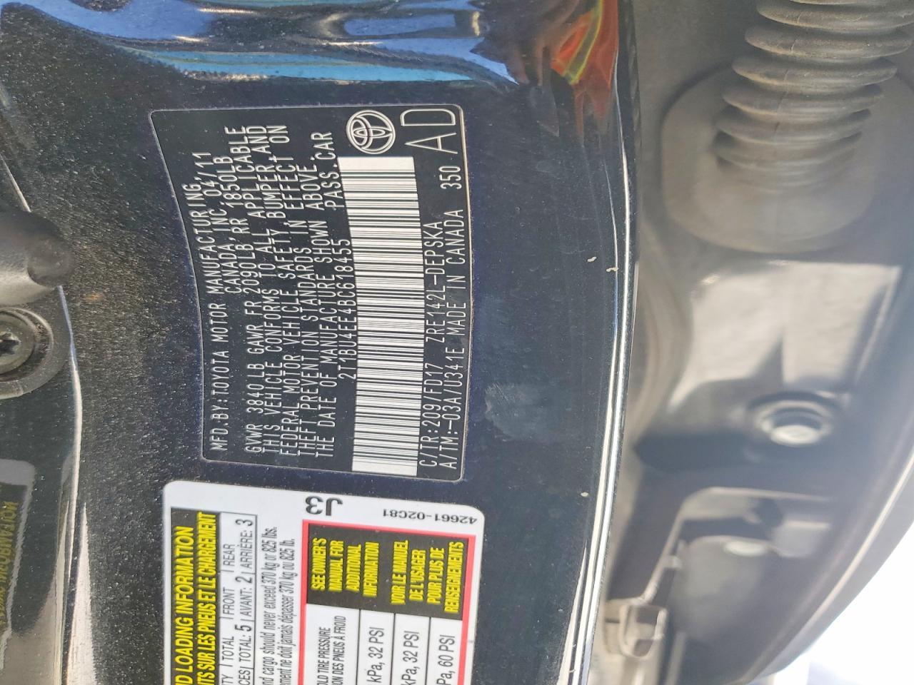 2011 TOYOTA COROLLA