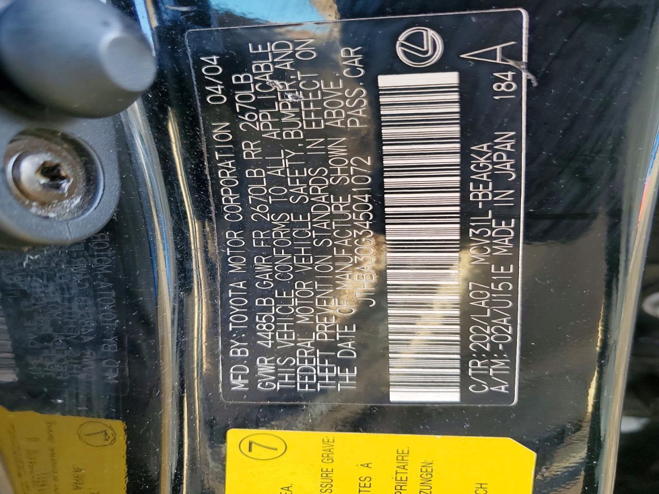2004 LEXUS ES 330
