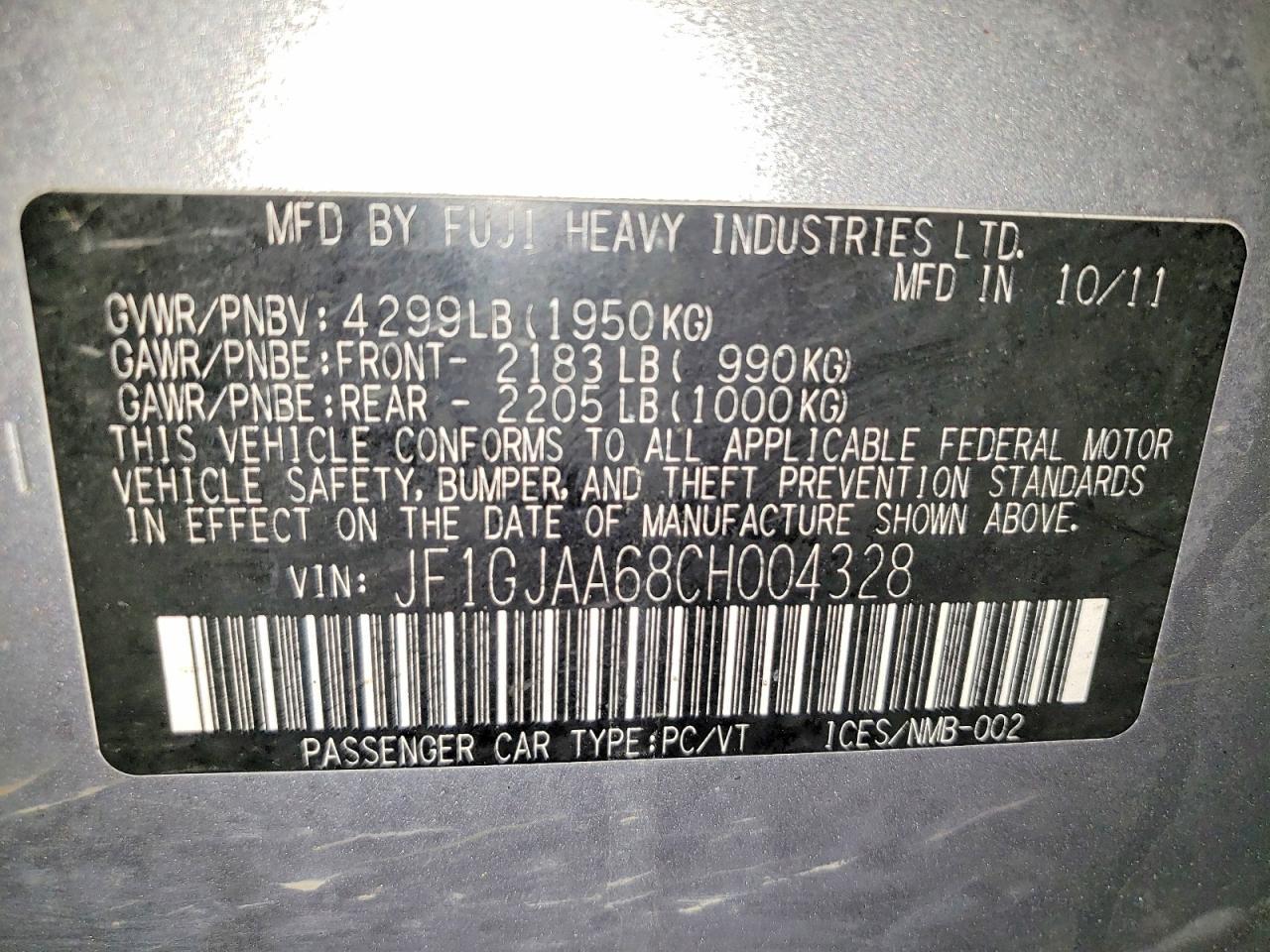 2012 SUBARU IMPREZA