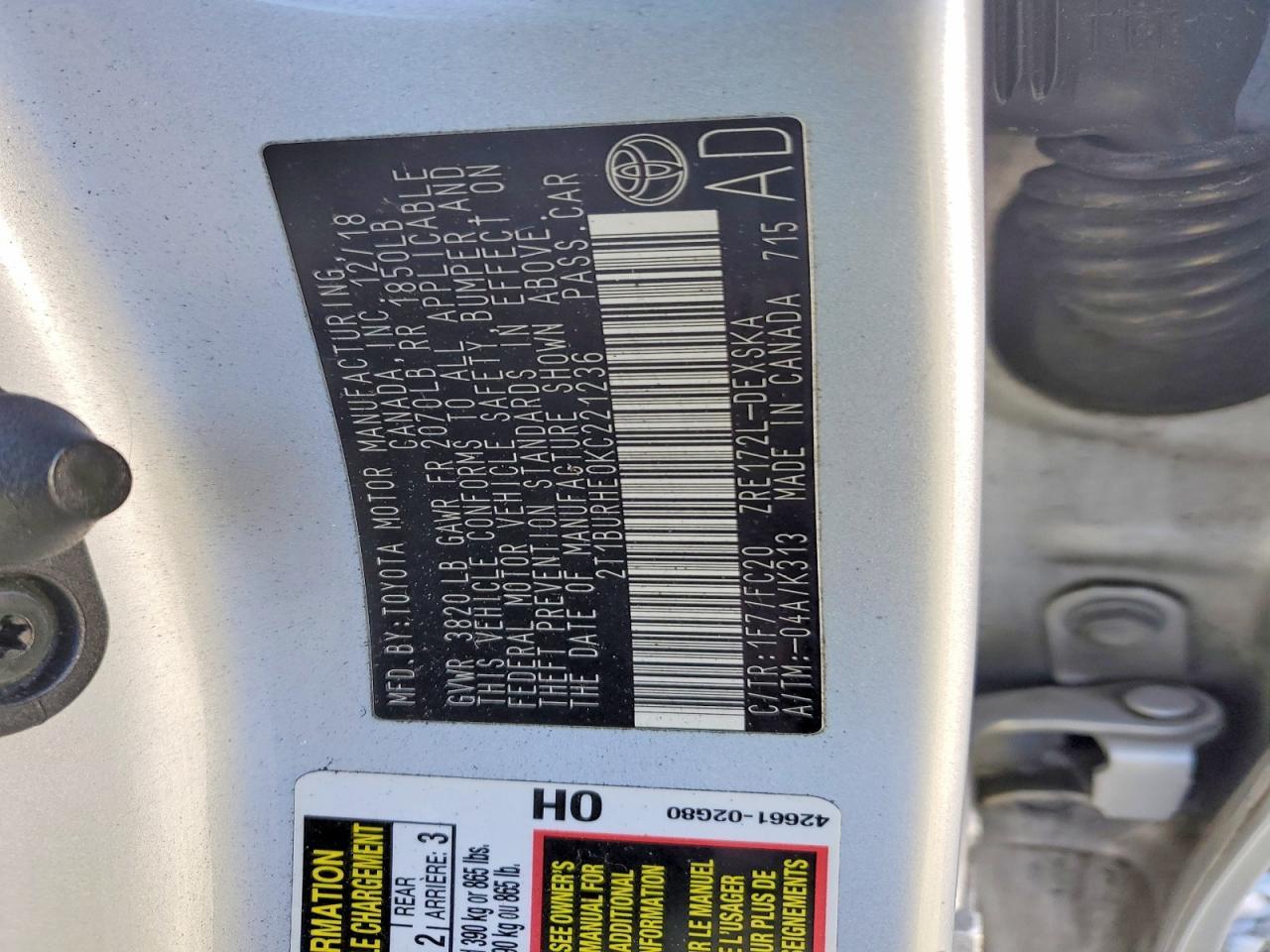 2019 TOYOTA COROLLA