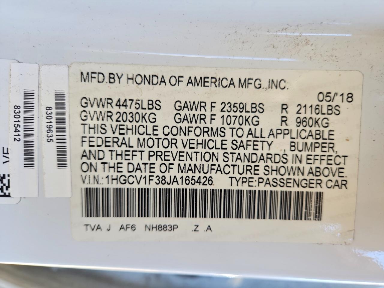 2018 HONDA ACCORD