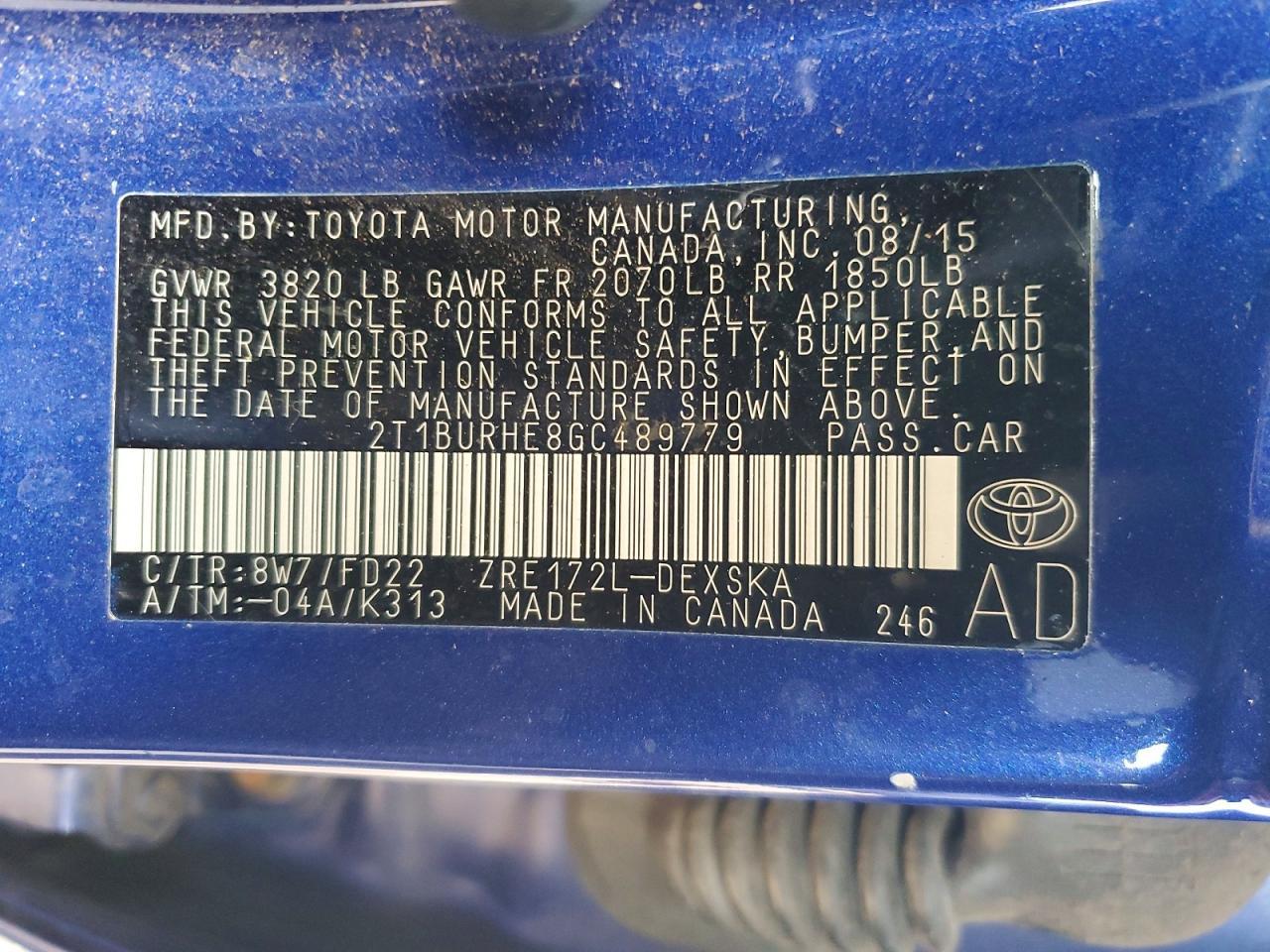 2016 TOYOTA COROLLA