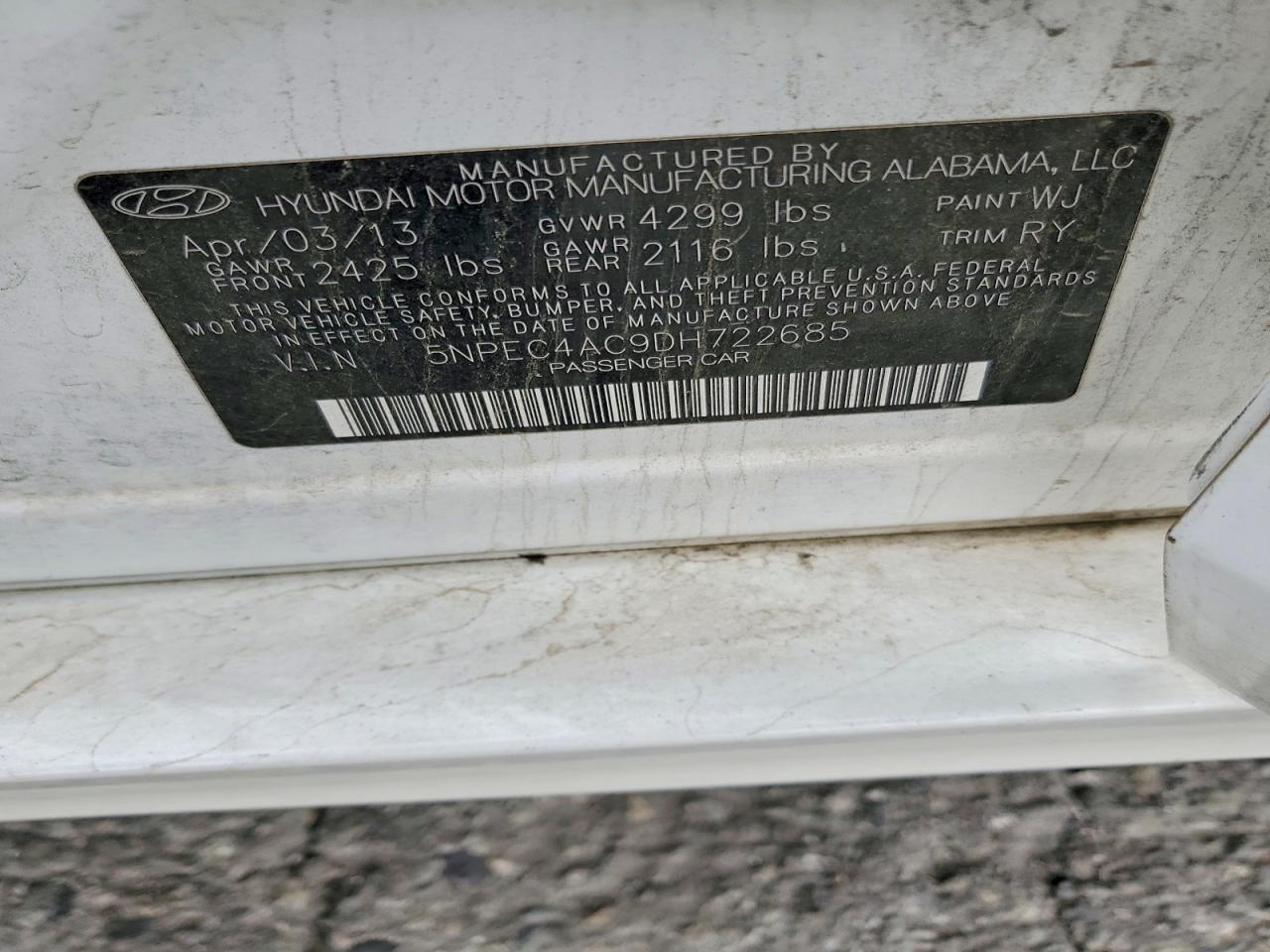 2013 HYUNDAI SONATA