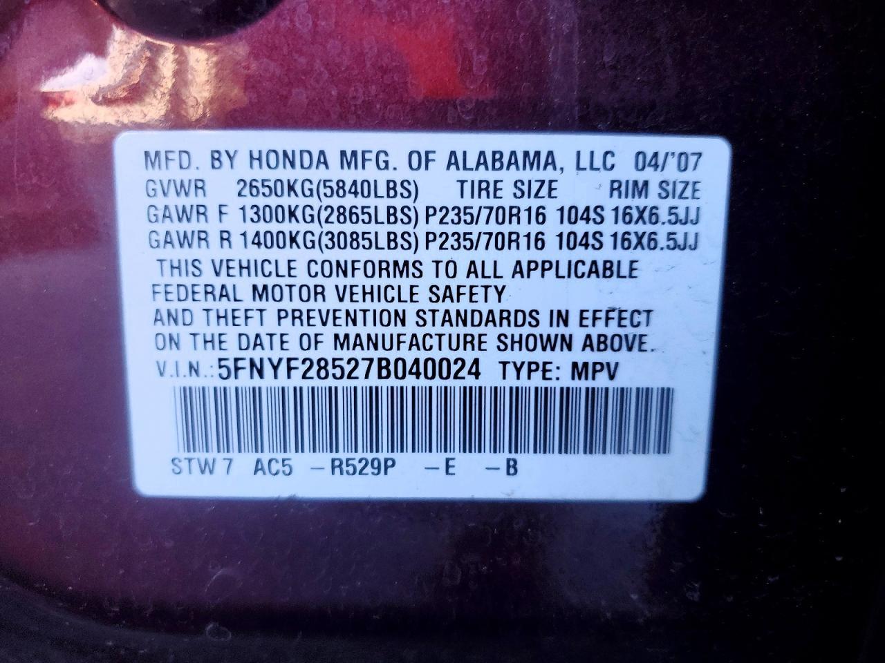 2007 HONDA PILOT