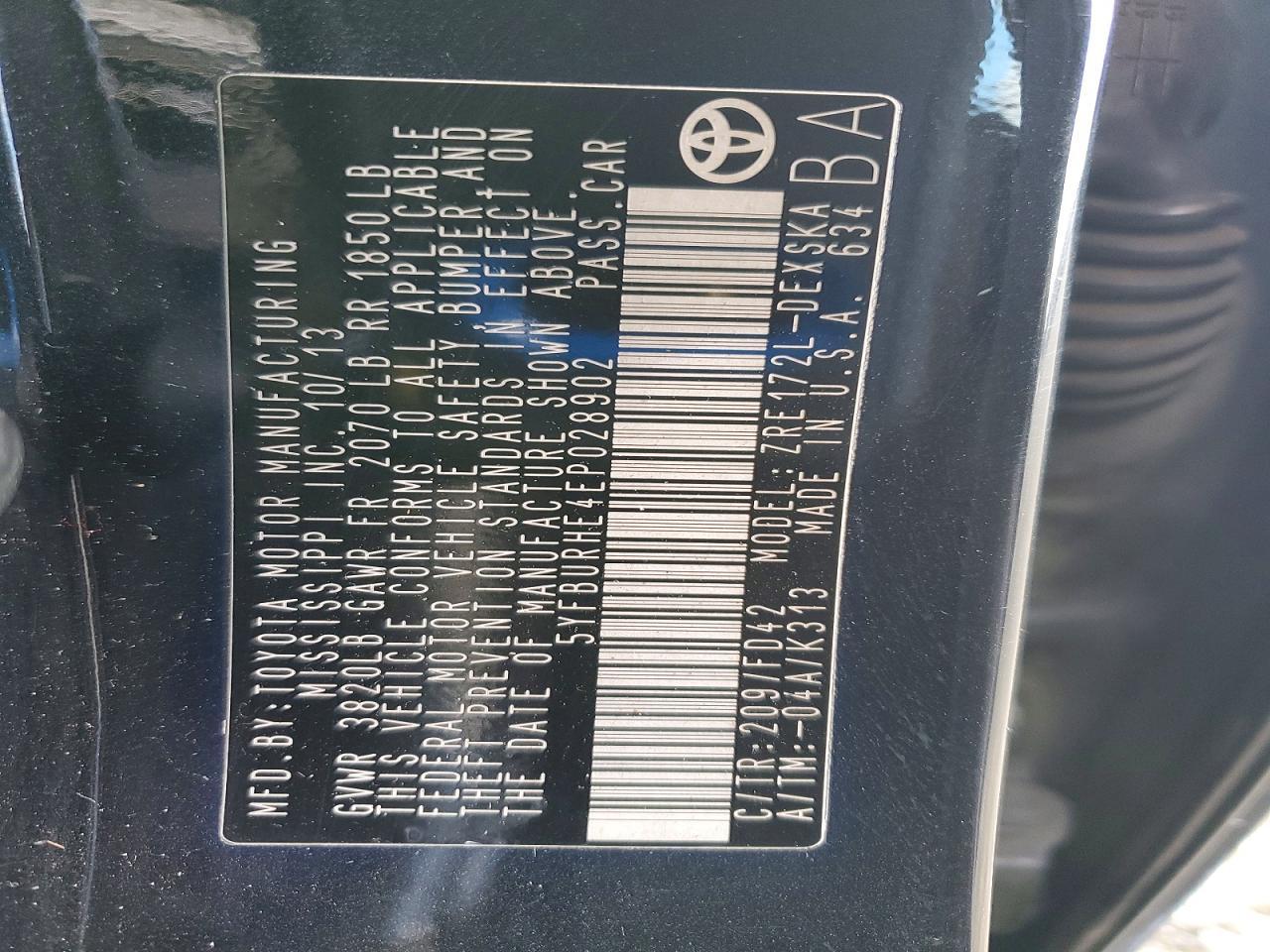 2014 TOYOTA COROLLA