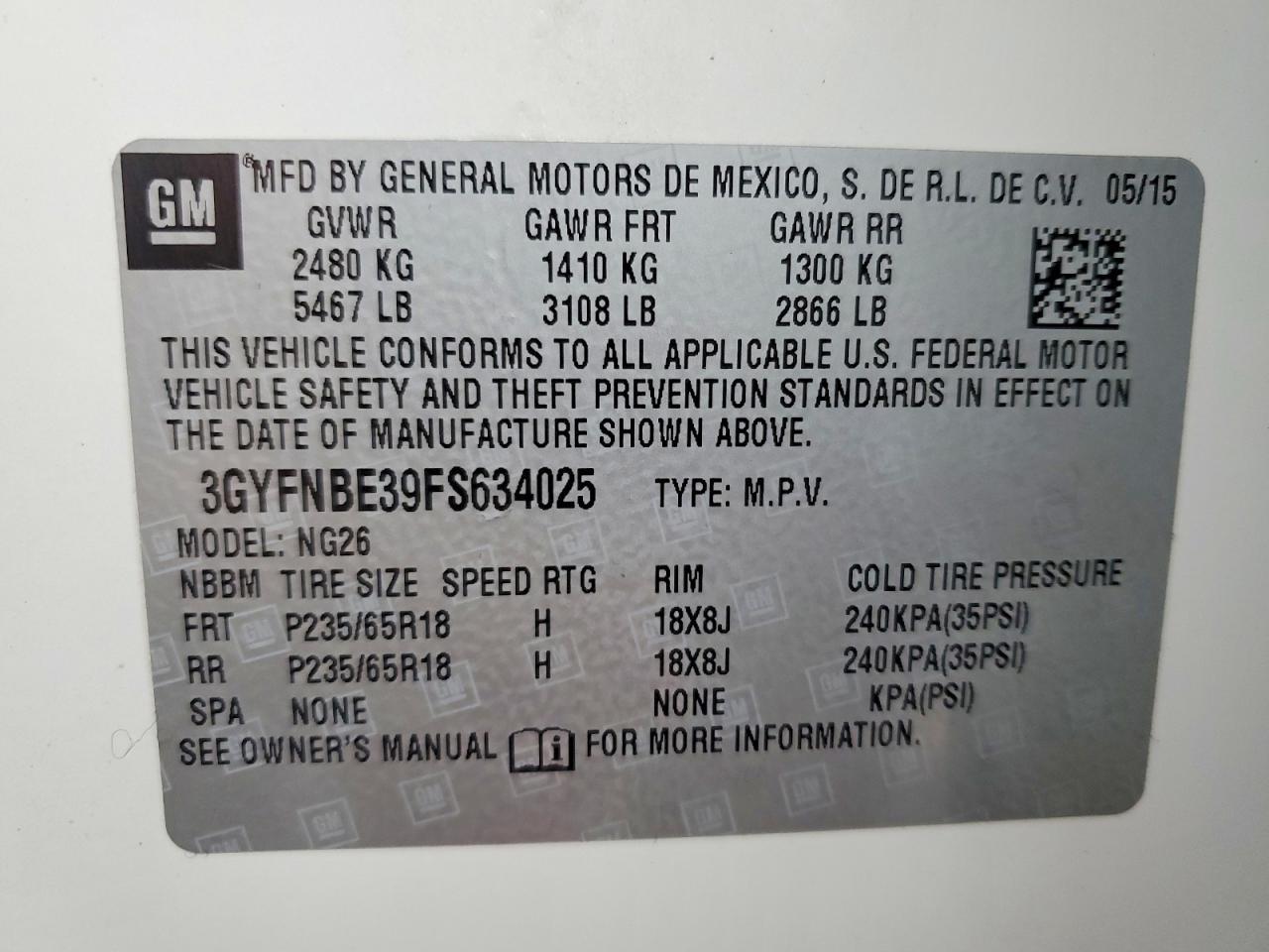 2015 CADILLAC SRX