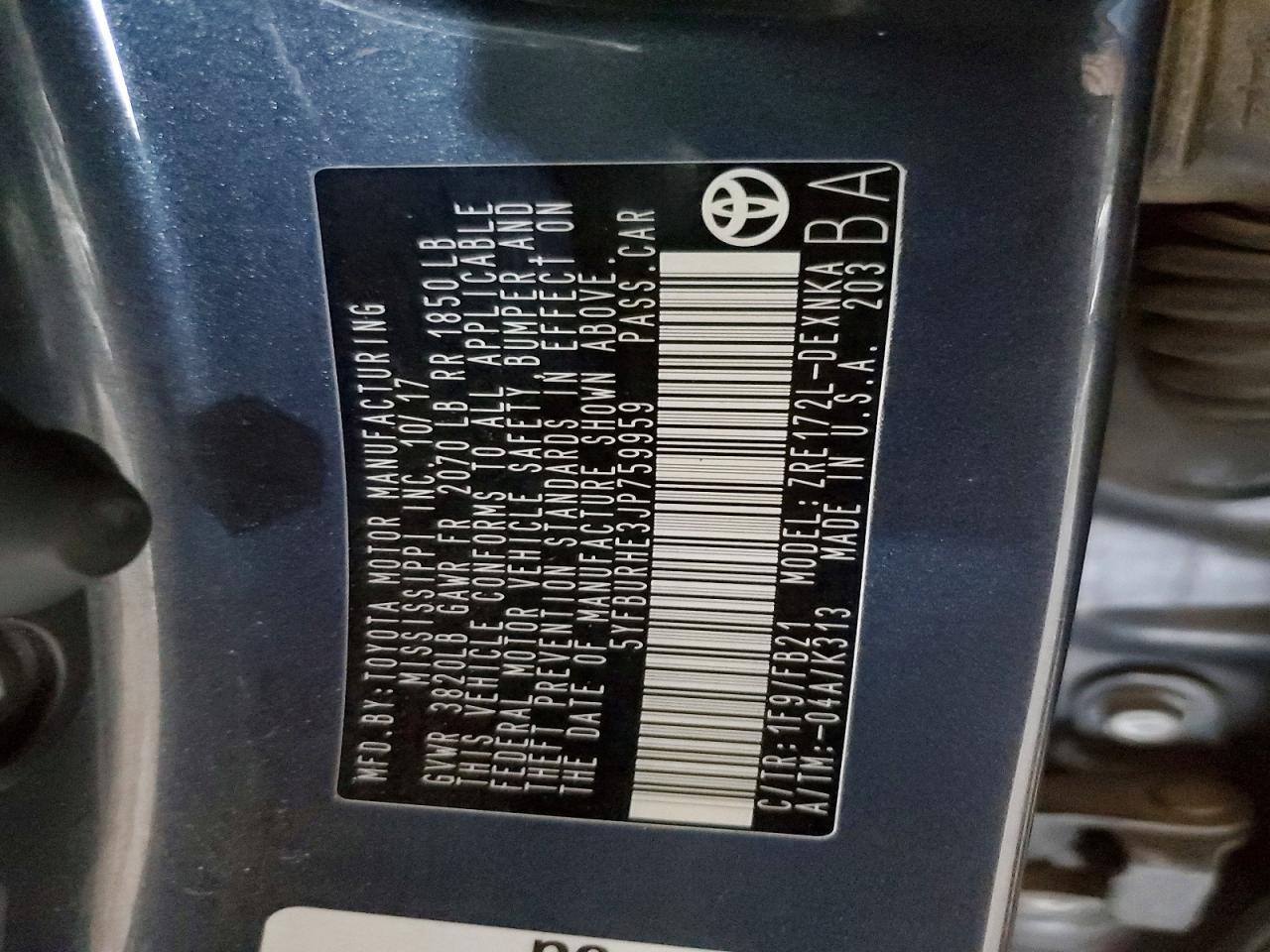 2018 TOYOTA COROLLA