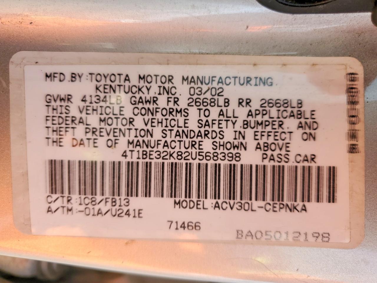 2002 TOYOTA CAMRY