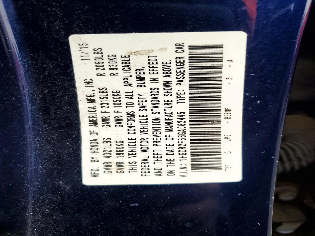2016 HONDA ACCORD