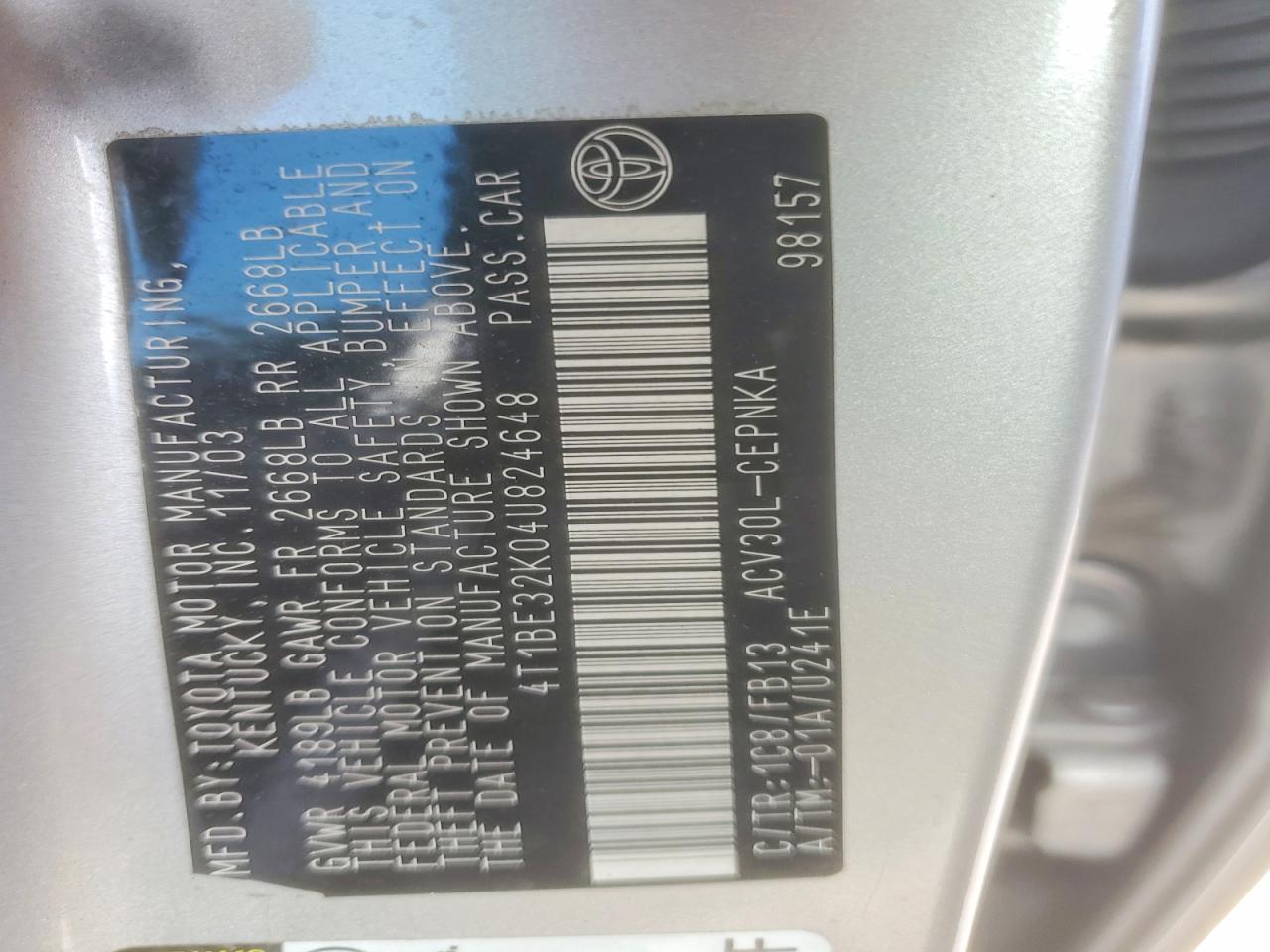 2004 TOYOTA CAMRY