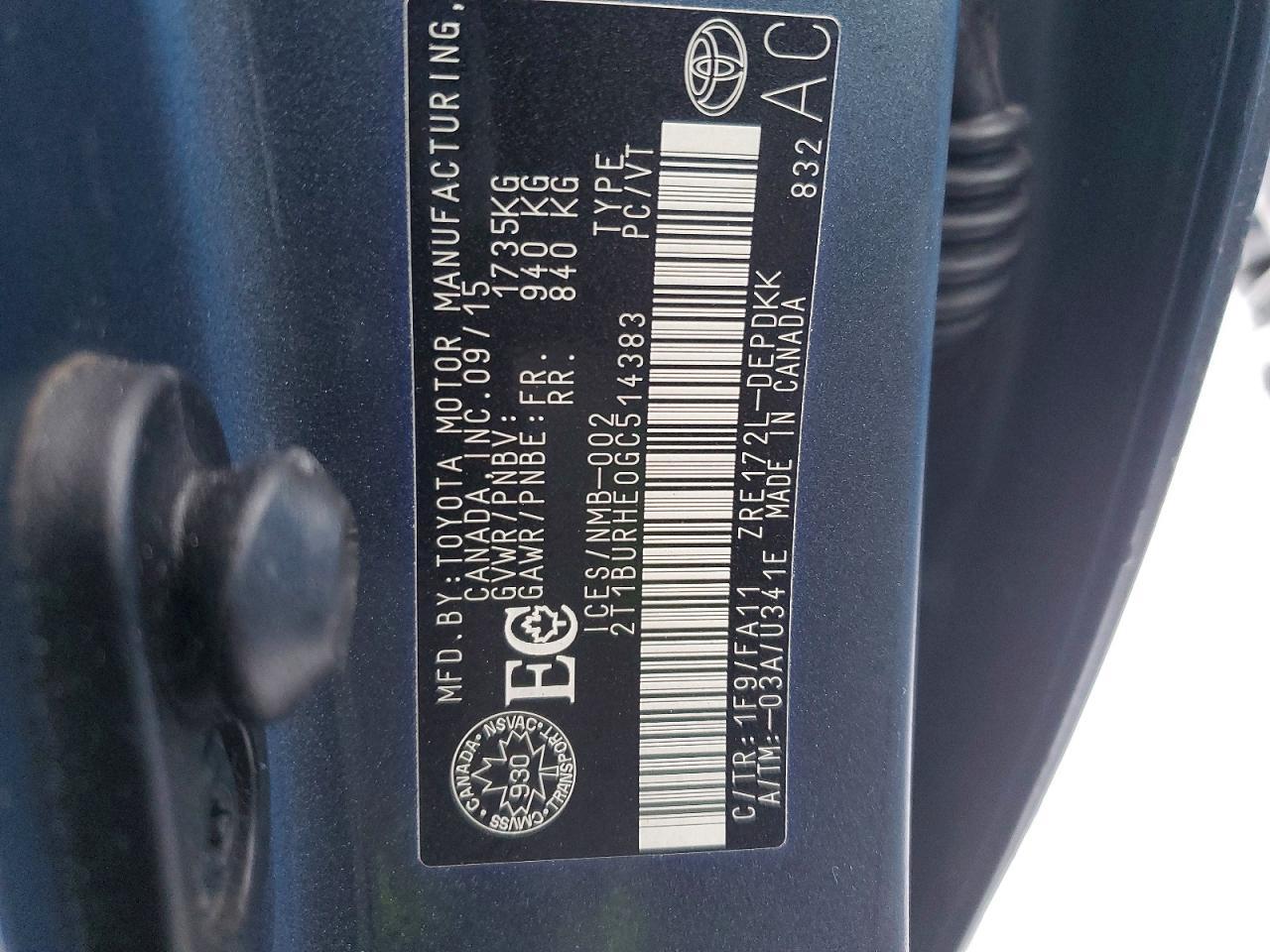 2016 TOYOTA COROLLA