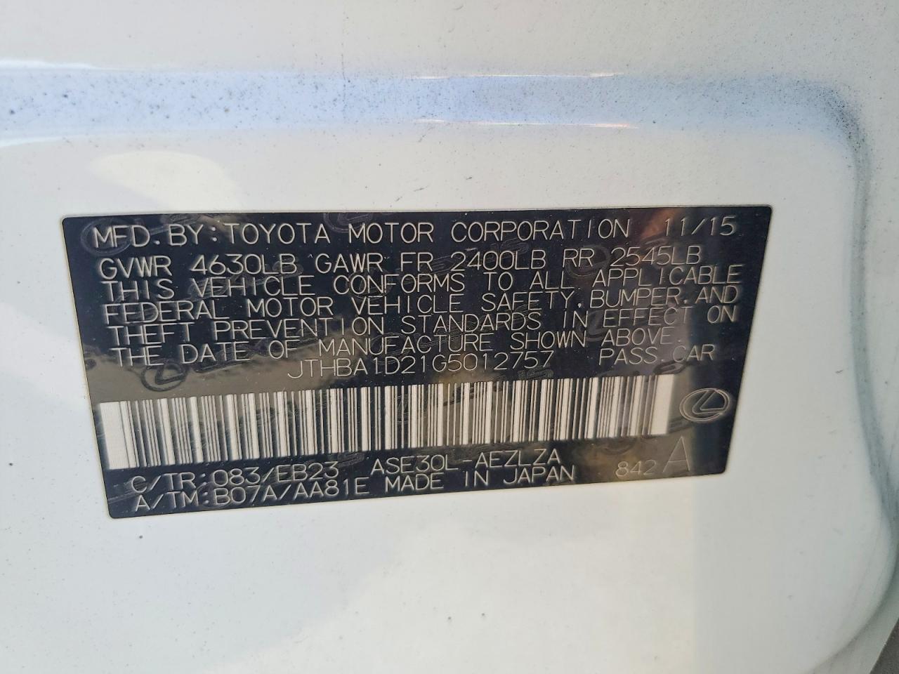 2015 LEXUS IS 200t