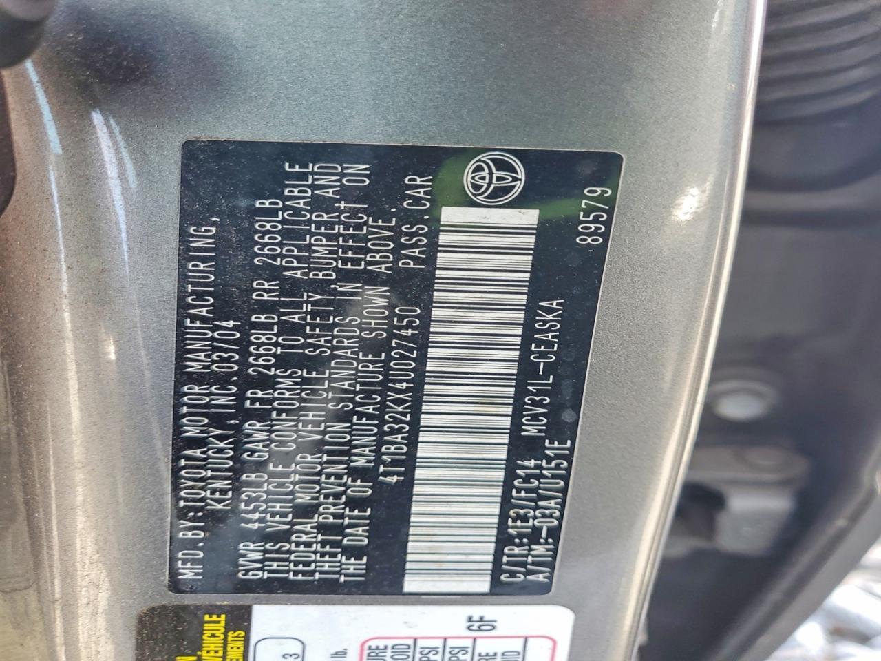 2004 TOYOTA CAMRY
