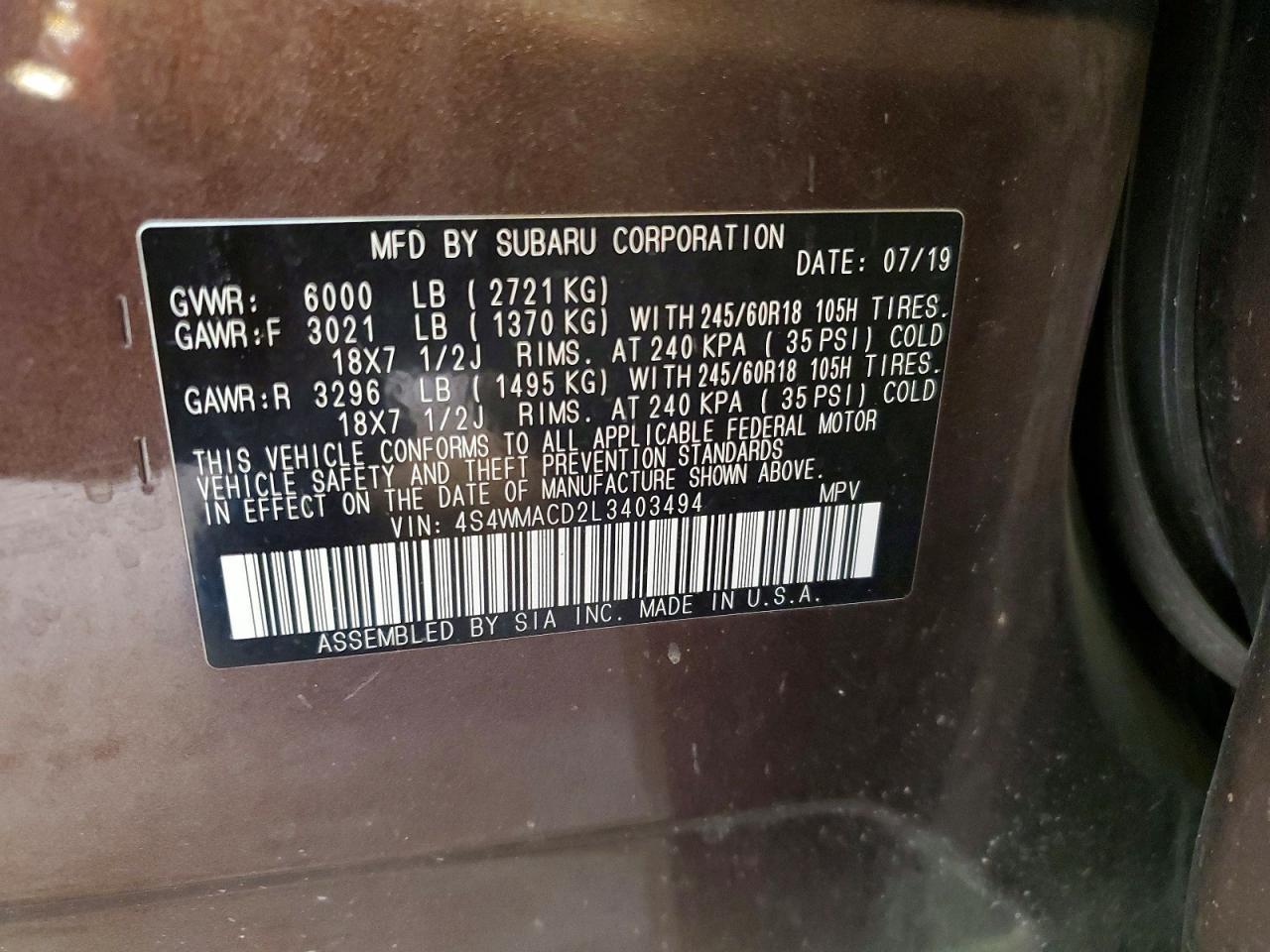 2020 SUBARU Ascent