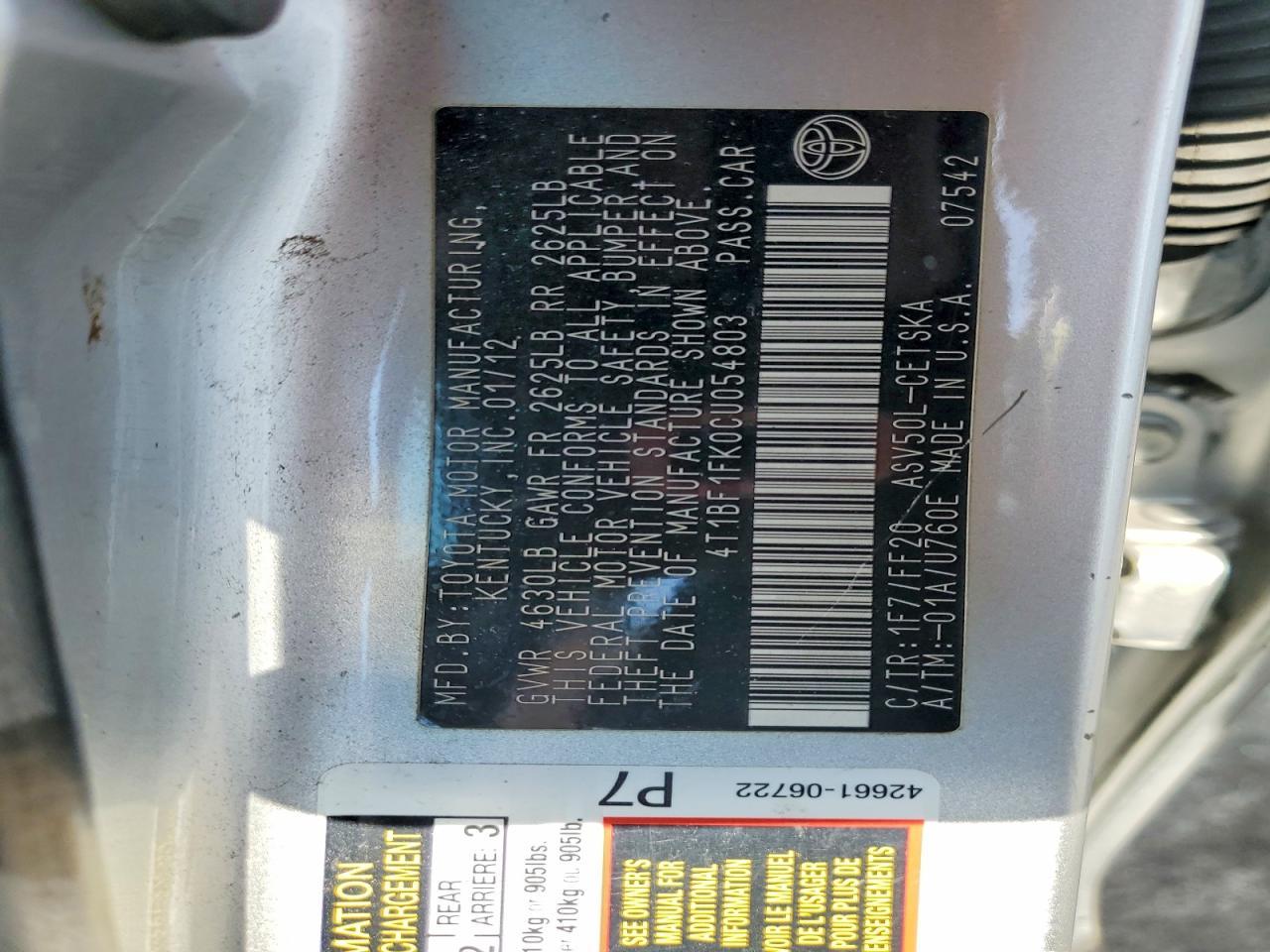 2012 TOYOTA CAMRY
