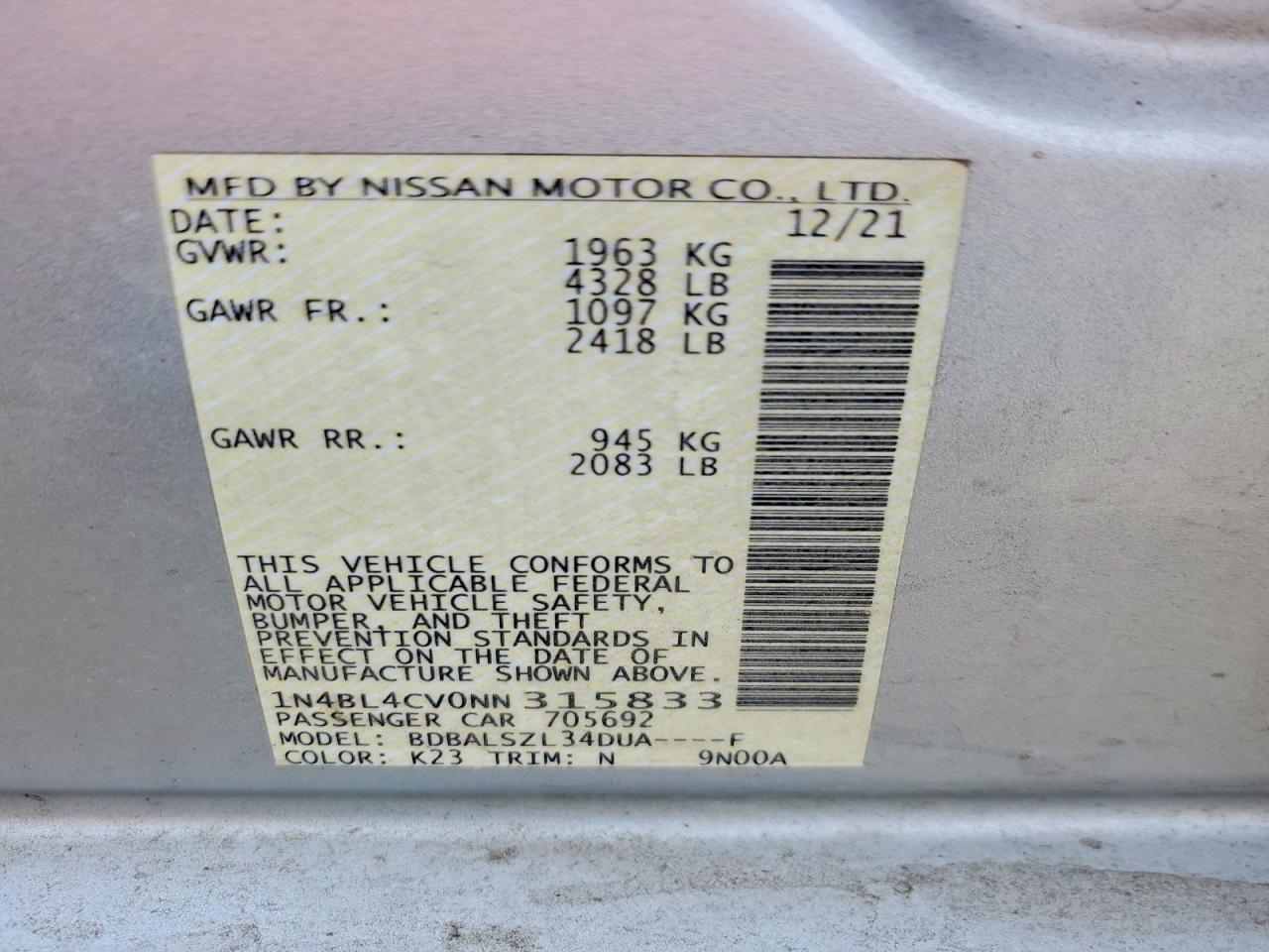 2022 NISSAN ALTIMA