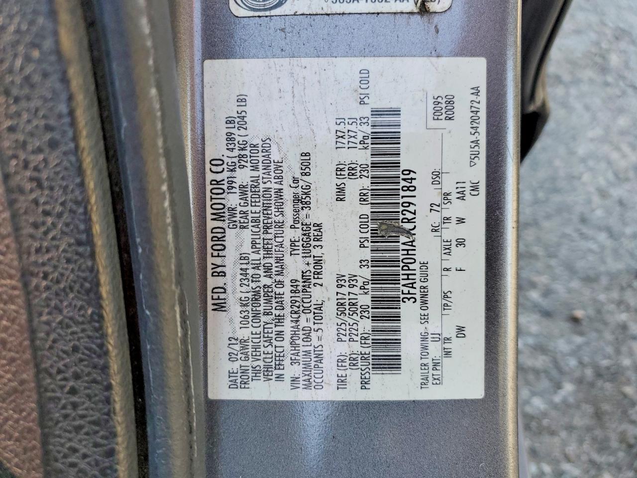 2012 FORD FUSION