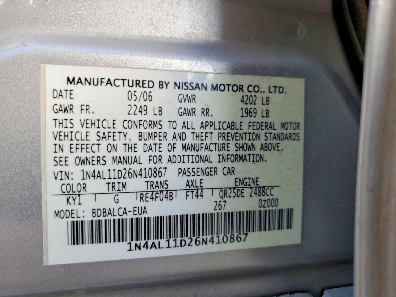 2006 NISSAN ALTIMA