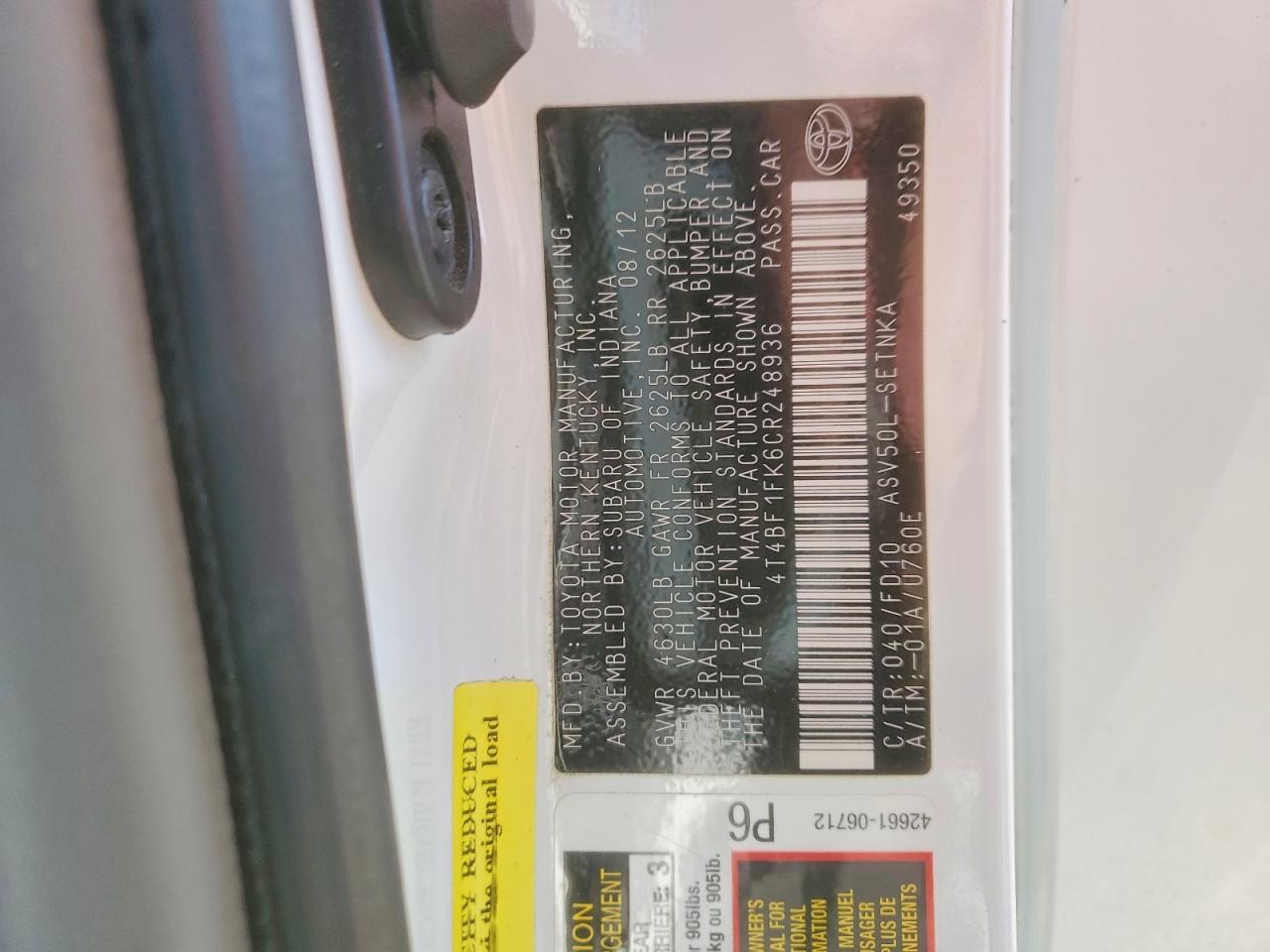 2012 TOYOTA CAMRY
