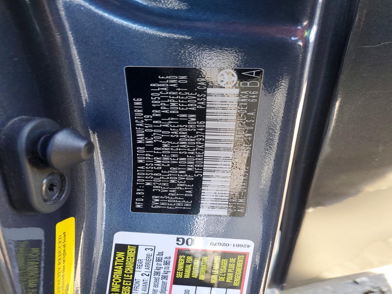 2019 TOYOTA COROLLA