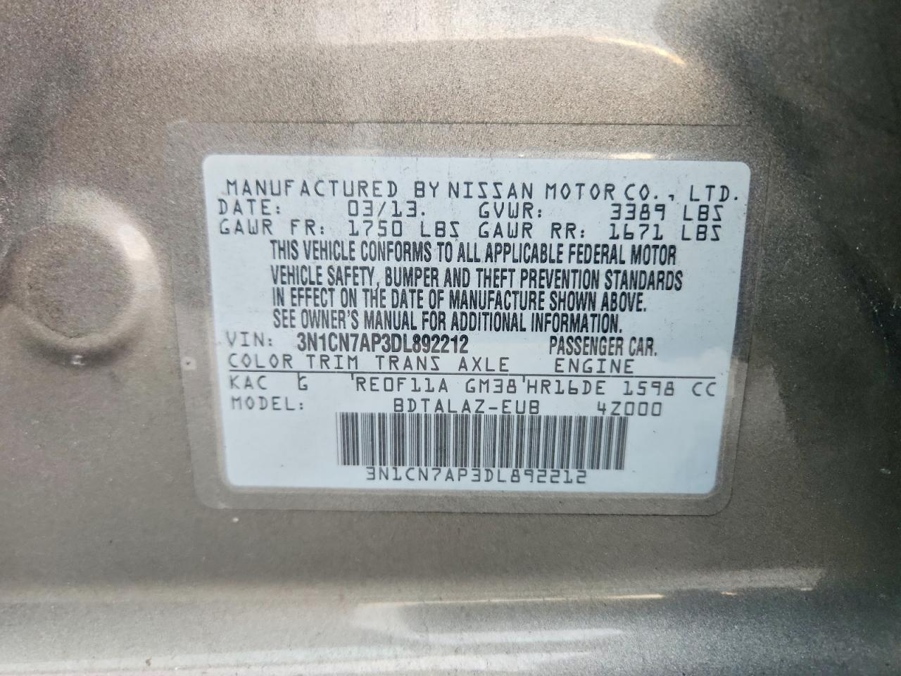 2013 NISSAN VERSA