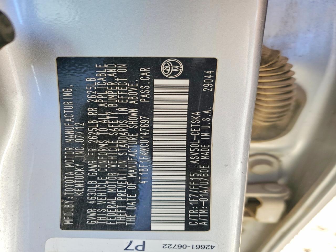 2012 TOYOTA CAMRY