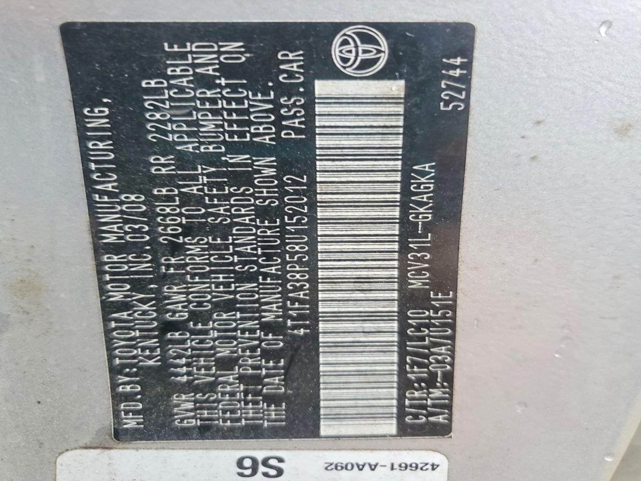 2008 TOYOTA CAMRY