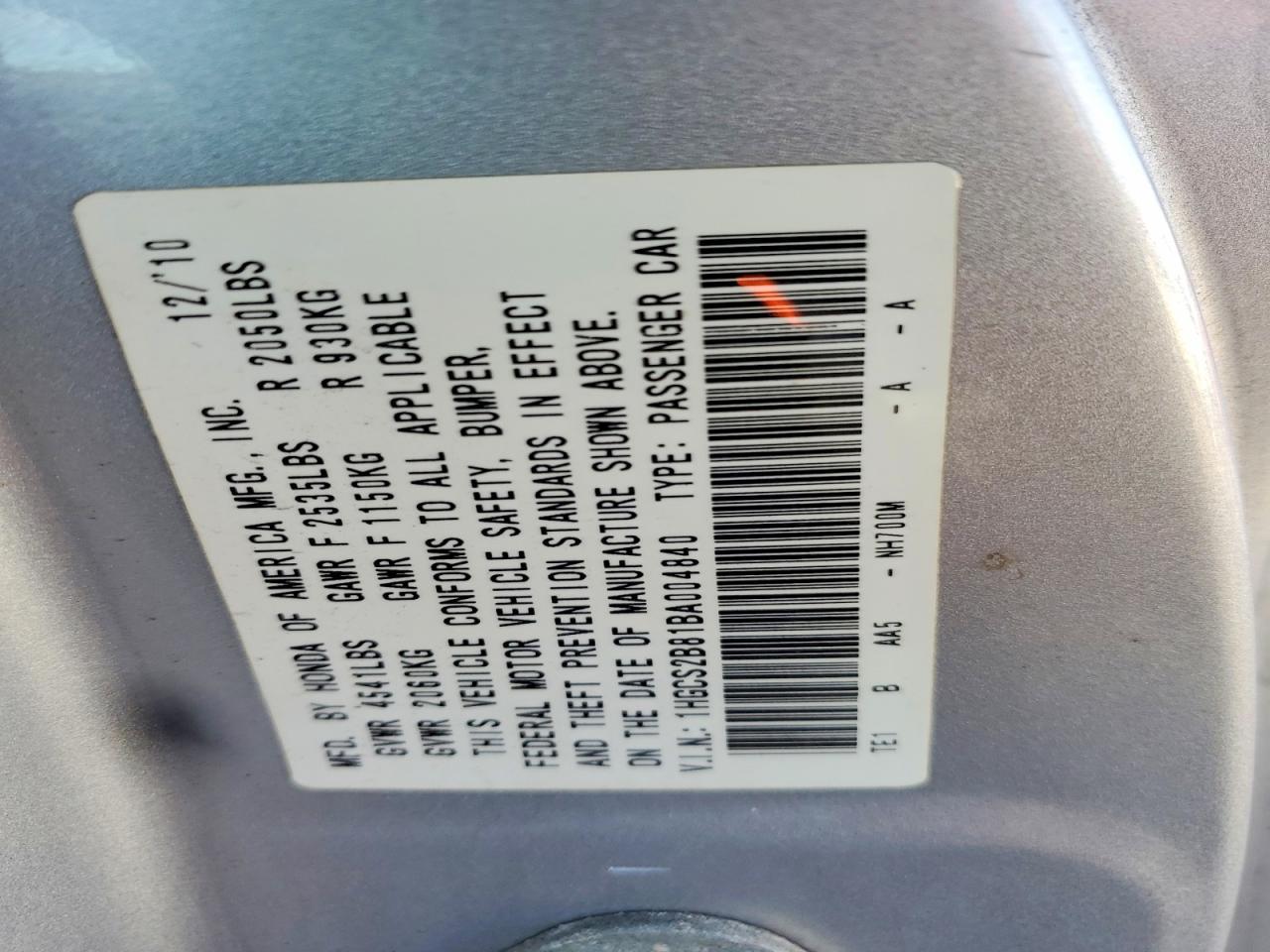 2011 HONDA ACCORD