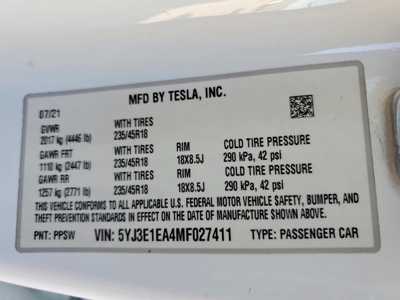 2021 TESLA MODEL 3