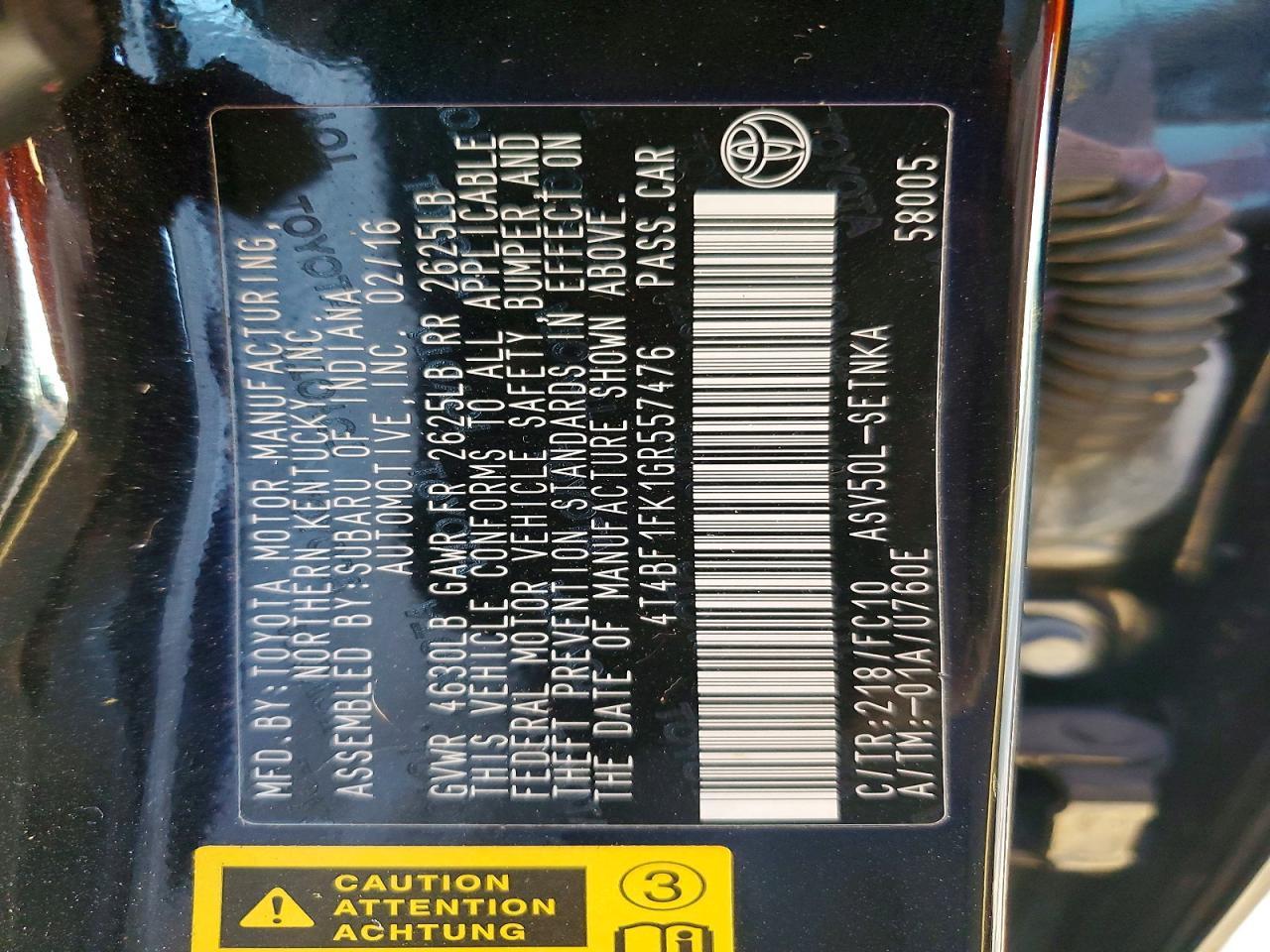 2016 TOYOTA CAMRY