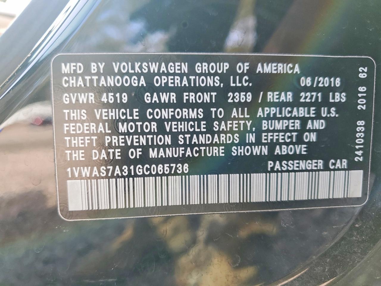2016 VOLKSWAGEN Passat