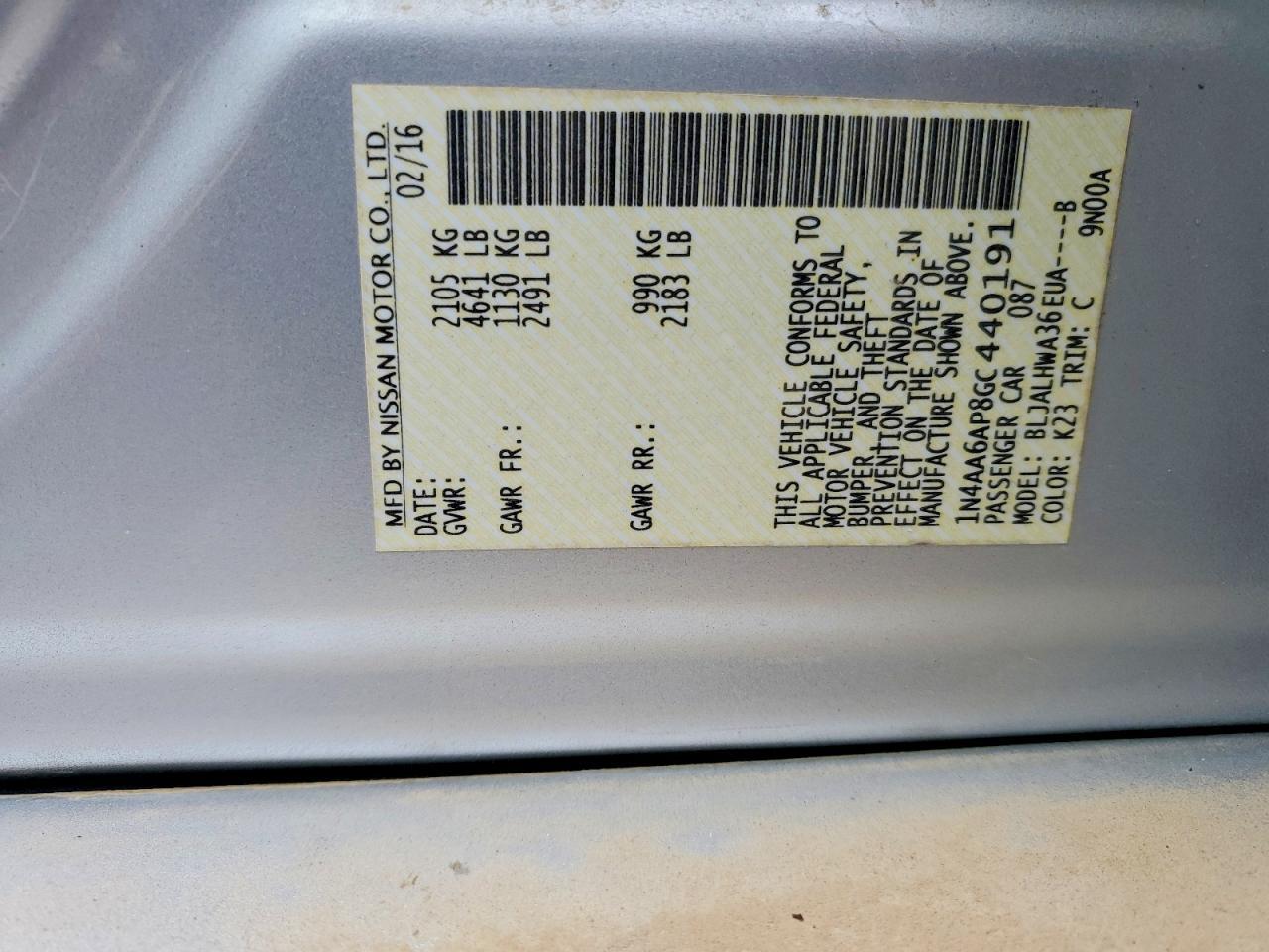 2016 NISSAN Maxima