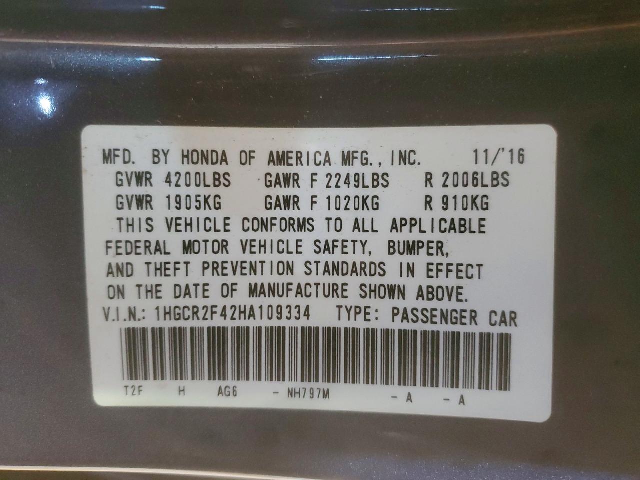 2017 HONDA ACCORD
