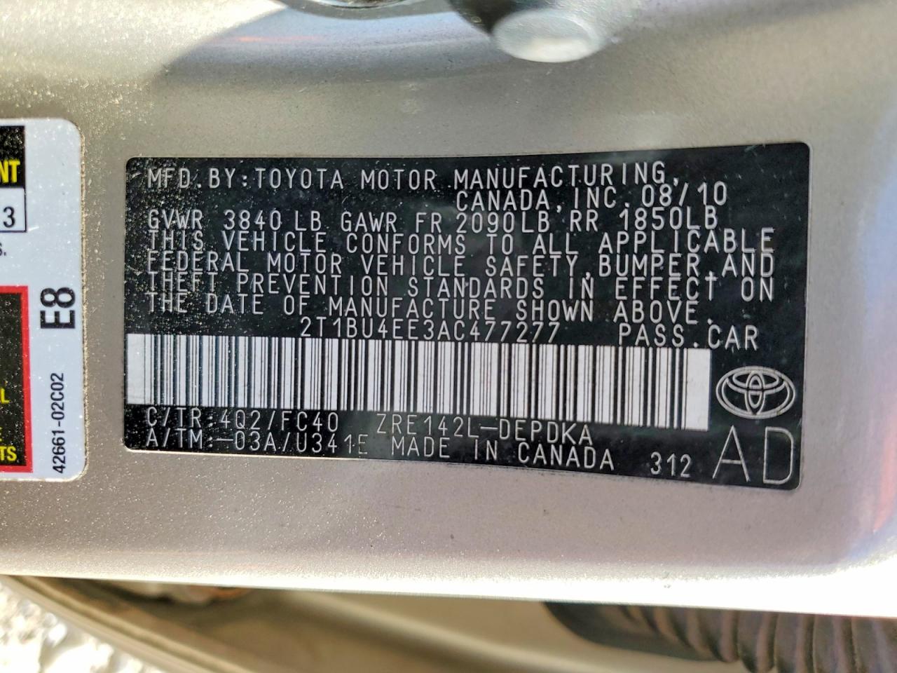 2010 TOYOTA COROLLA