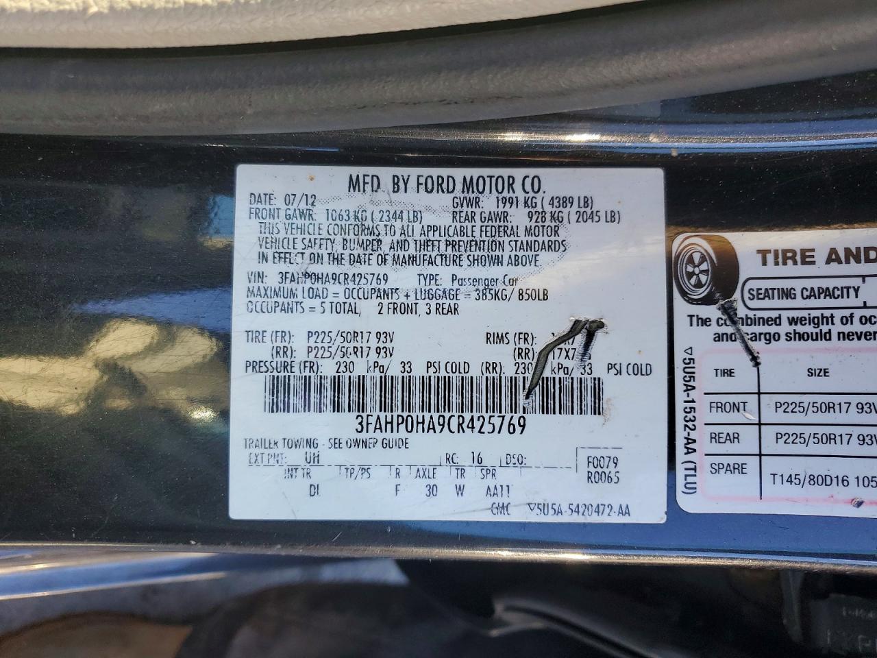 2012 FORD FUSION