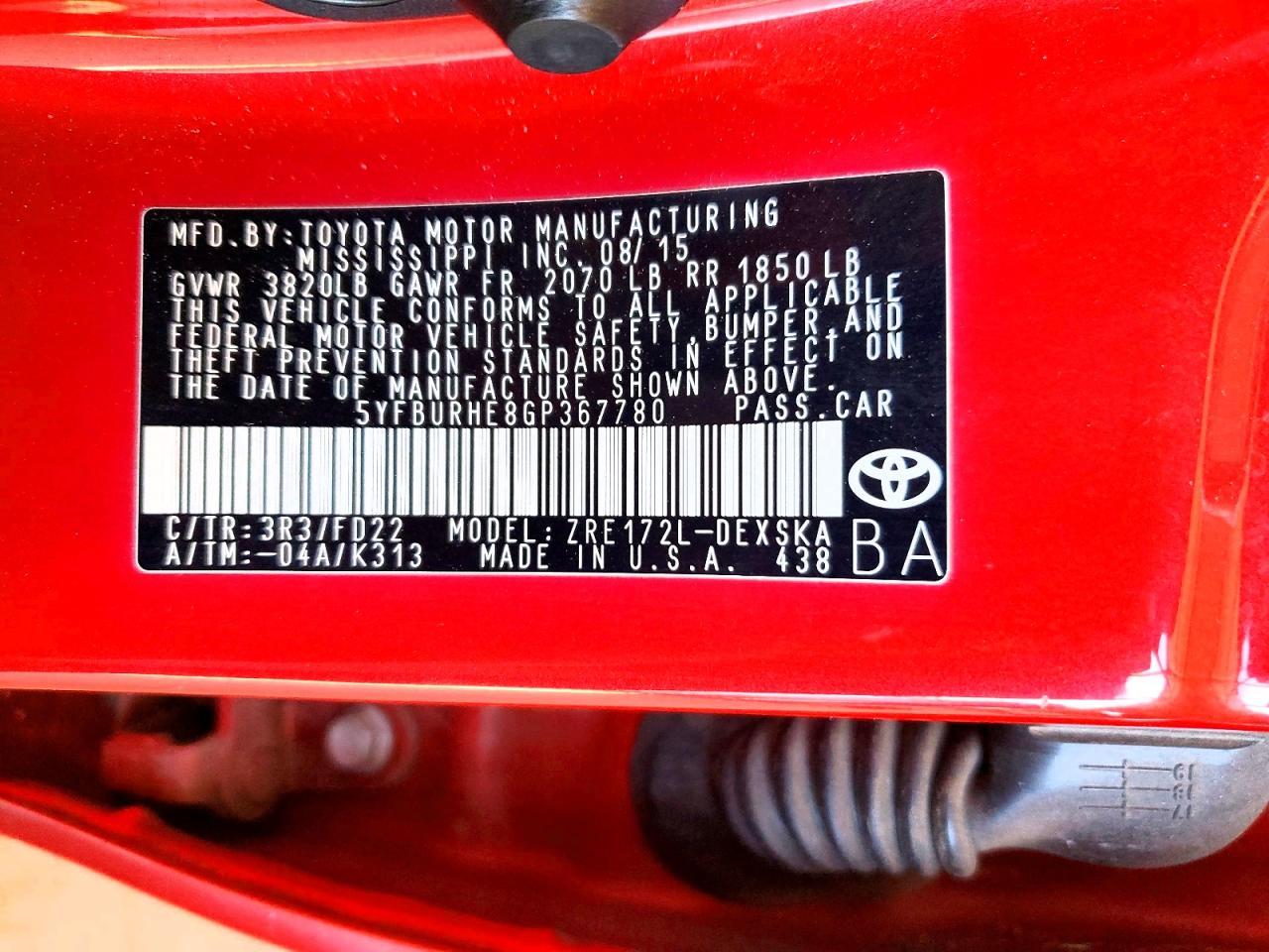 2016 TOYOTA COROLLA