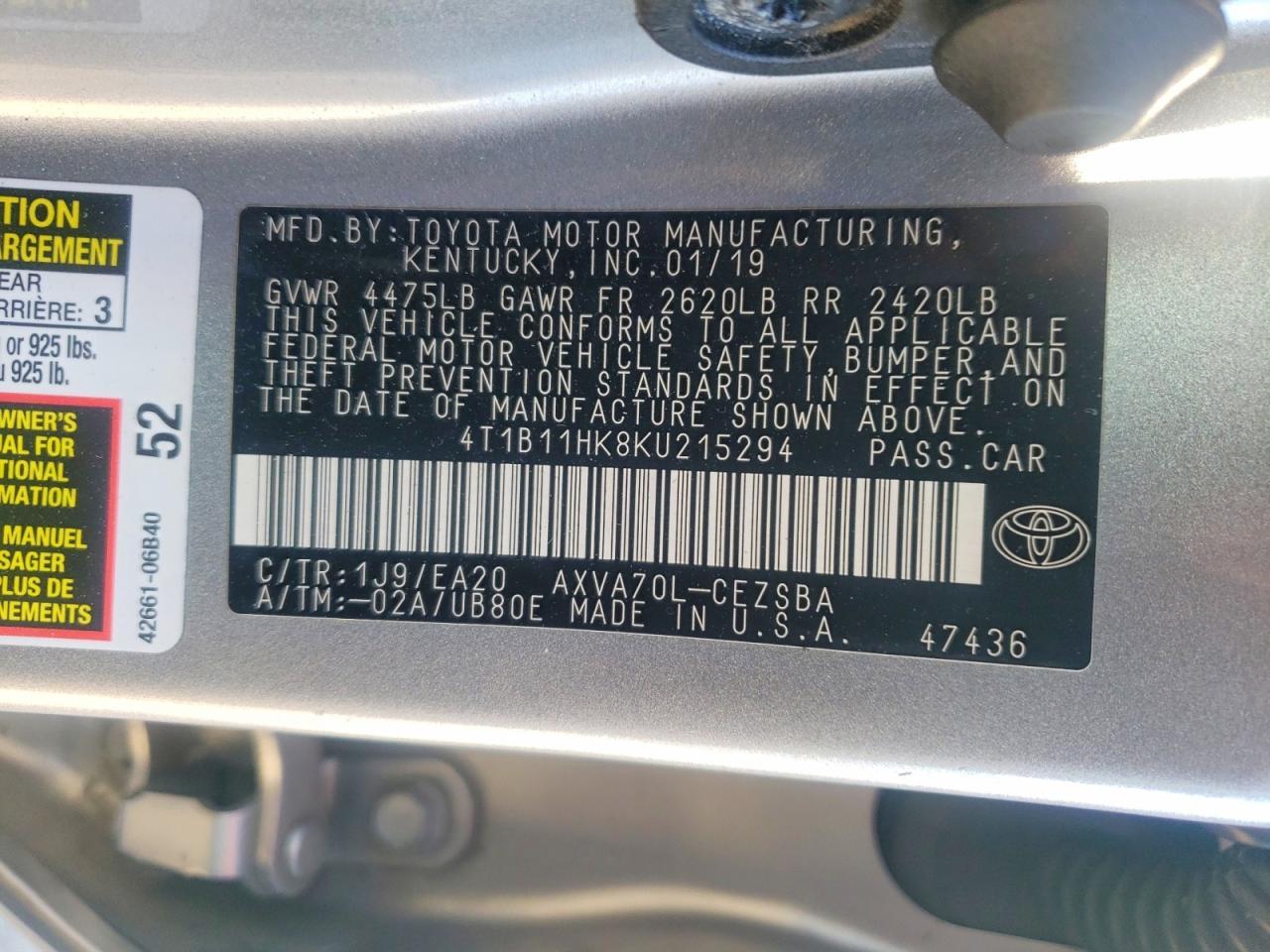 2019 TOYOTA CAMRY