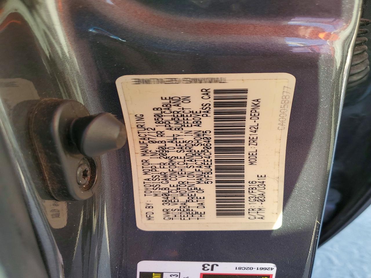 2012 TOYOTA COROLLA