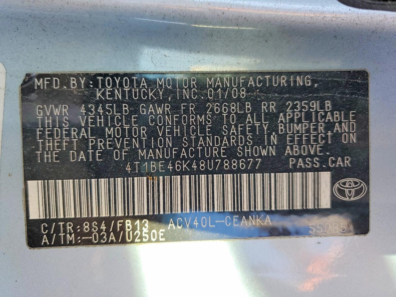 2008 TOYOTA CAMRY