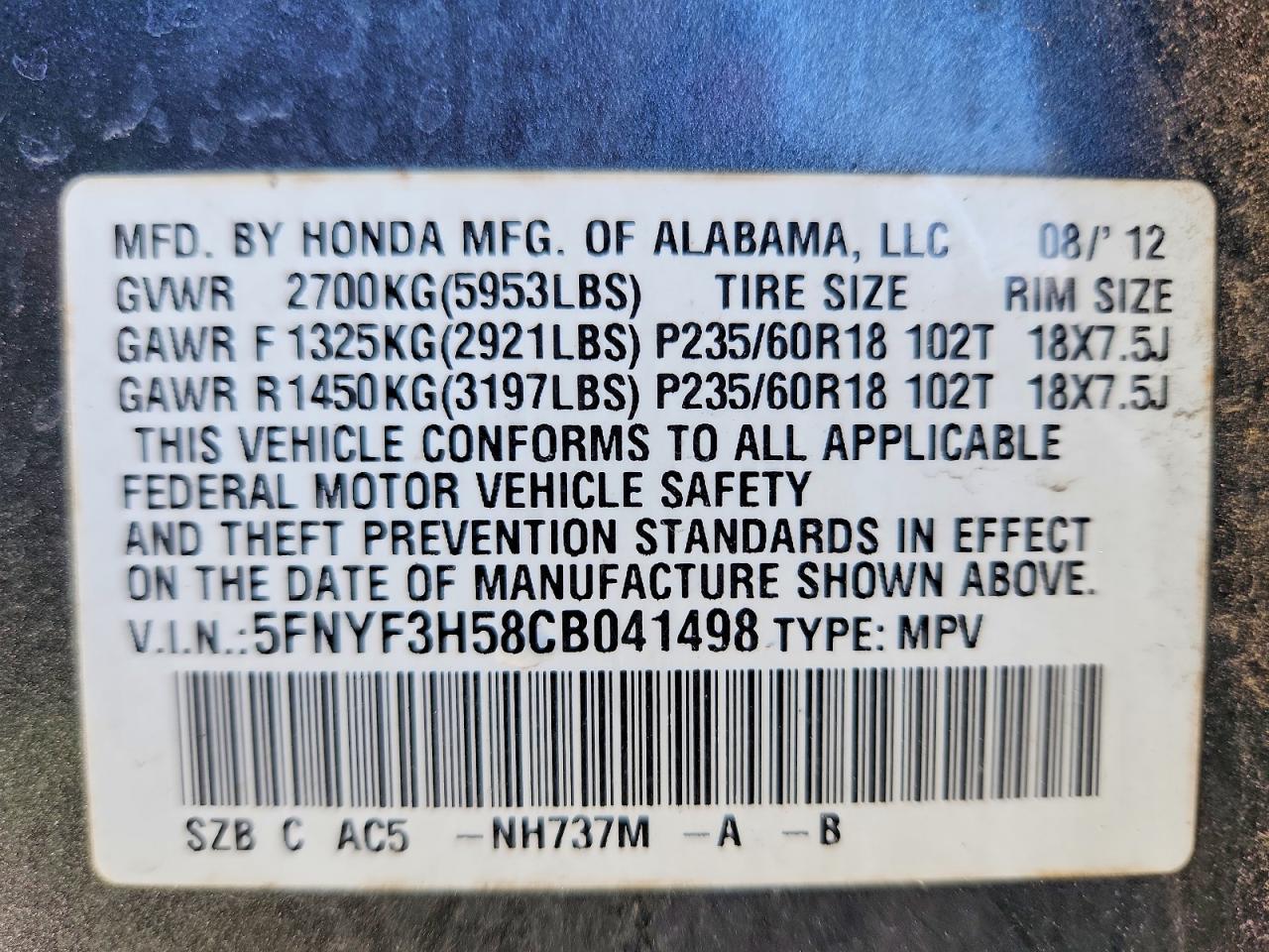 2012 HONDA PILOT