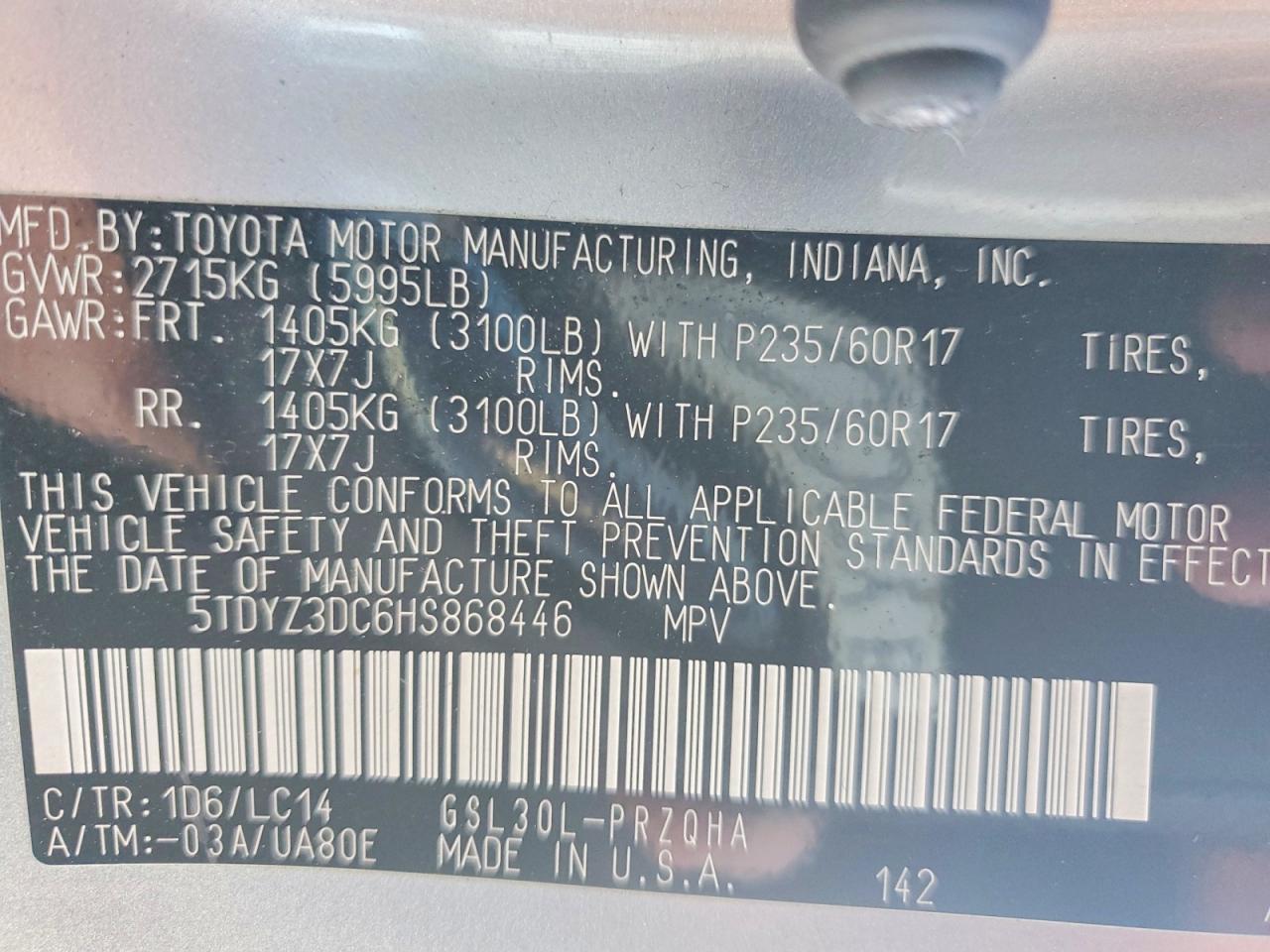 2017 TOYOTA SIENNA