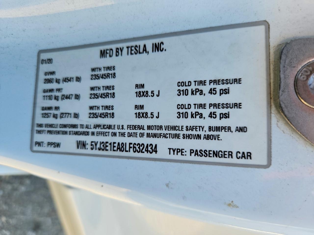 2020 TESLA MODEL 3