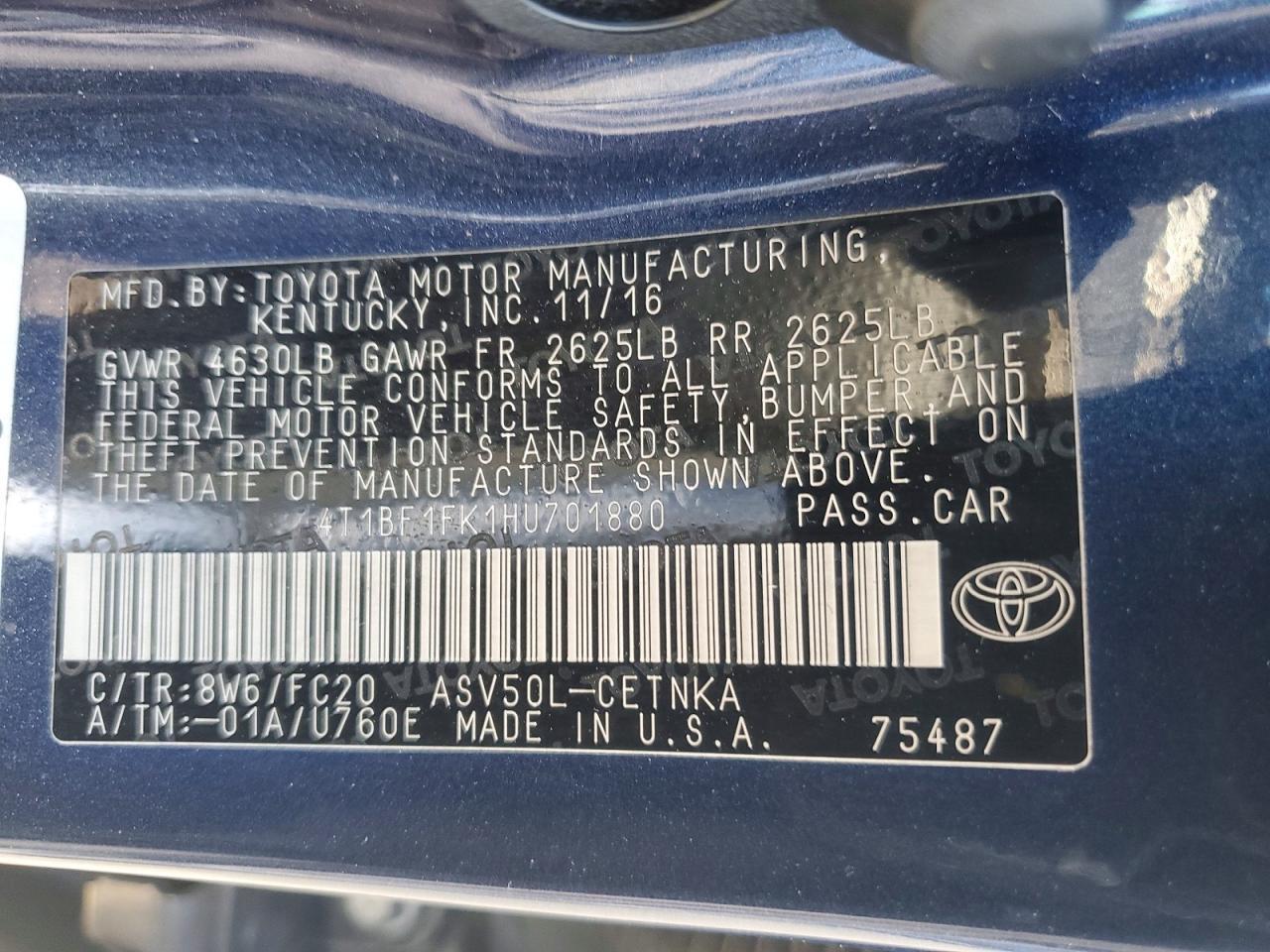 2017 TOYOTA CAMRY