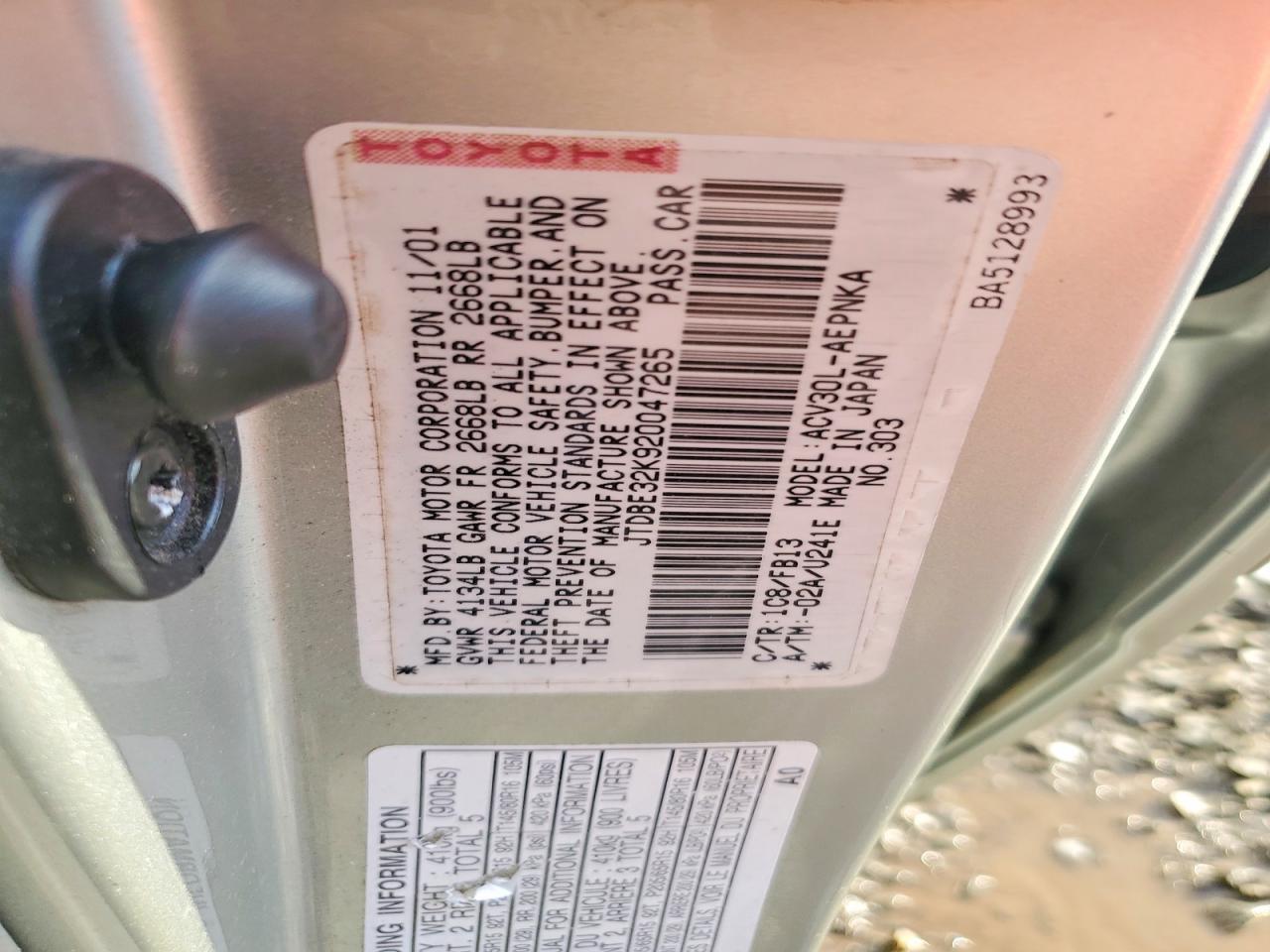 2002 TOYOTA CAMRY