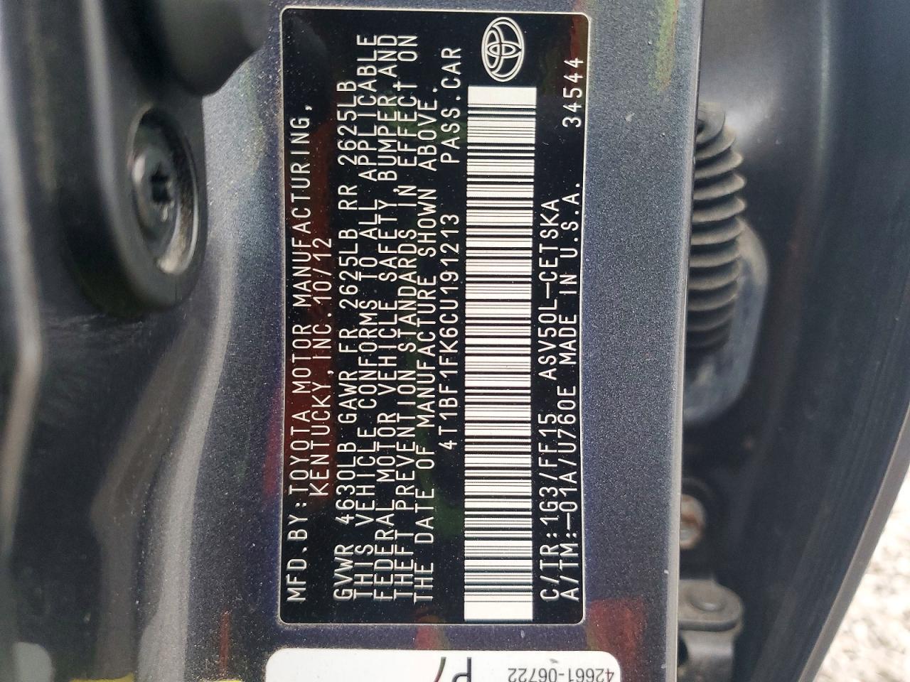 2012 TOYOTA CAMRY