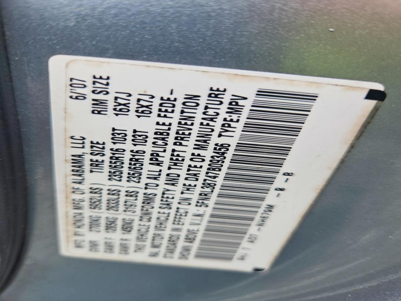 2007 HONDA ODYSSEY