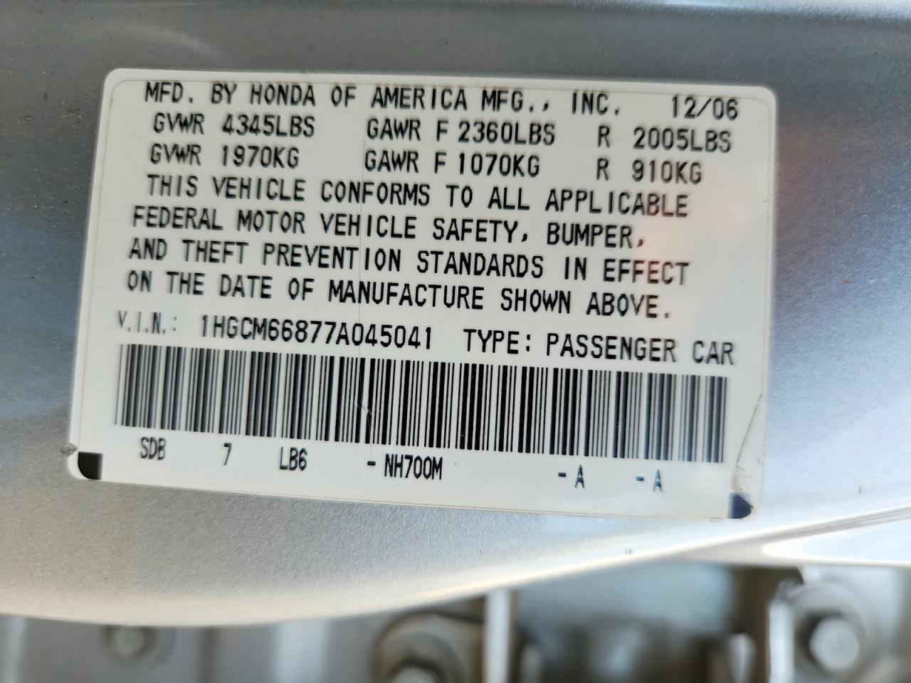2007 HONDA ACCORD