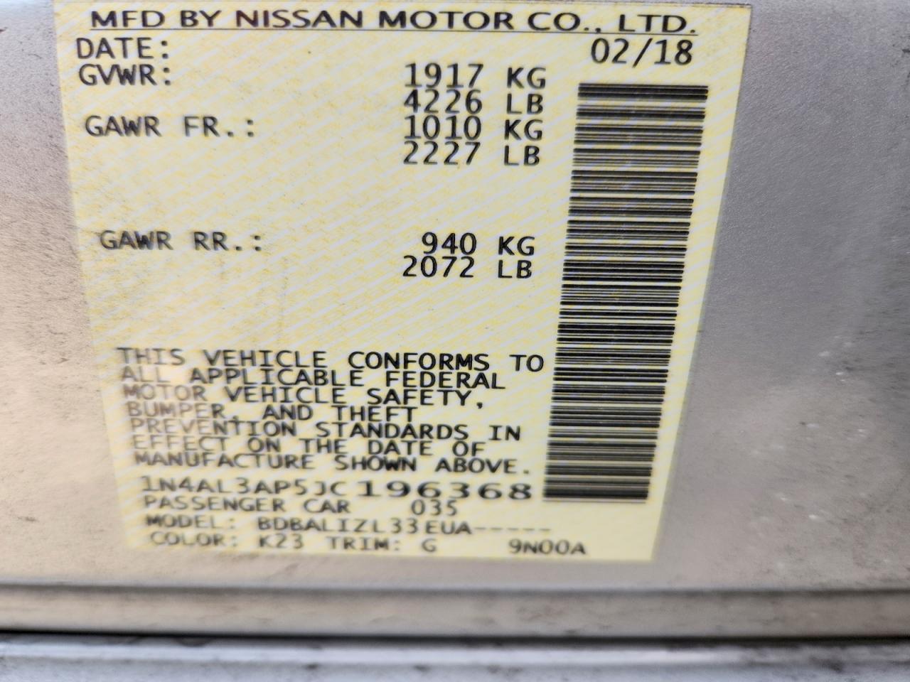 2018 NISSAN ALTIMA